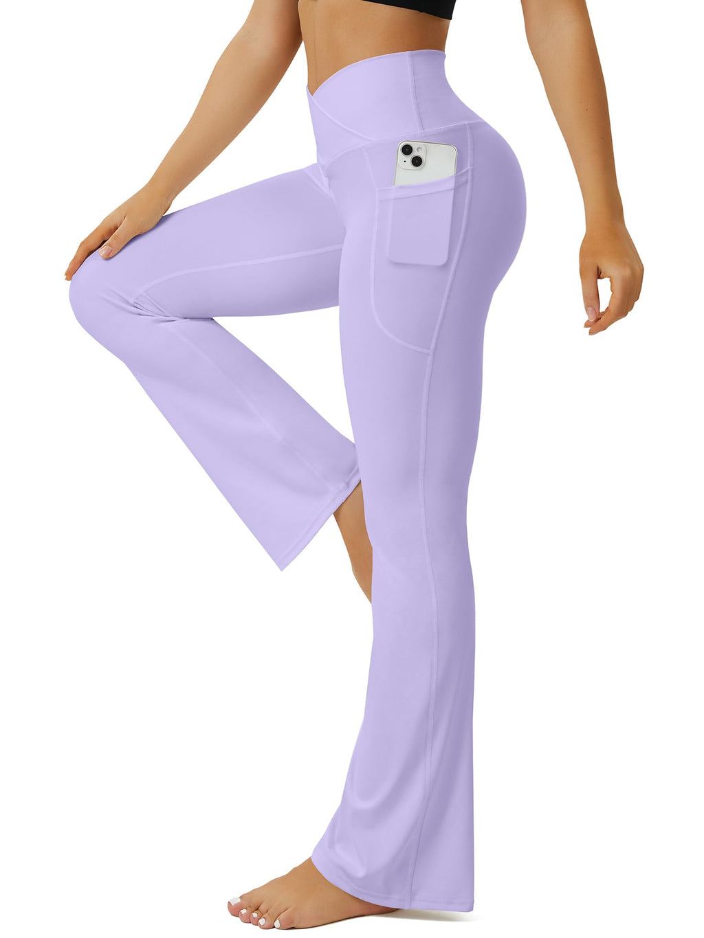 FOHOFO Women’s Crossover High-Waist Flare Yoga Pants