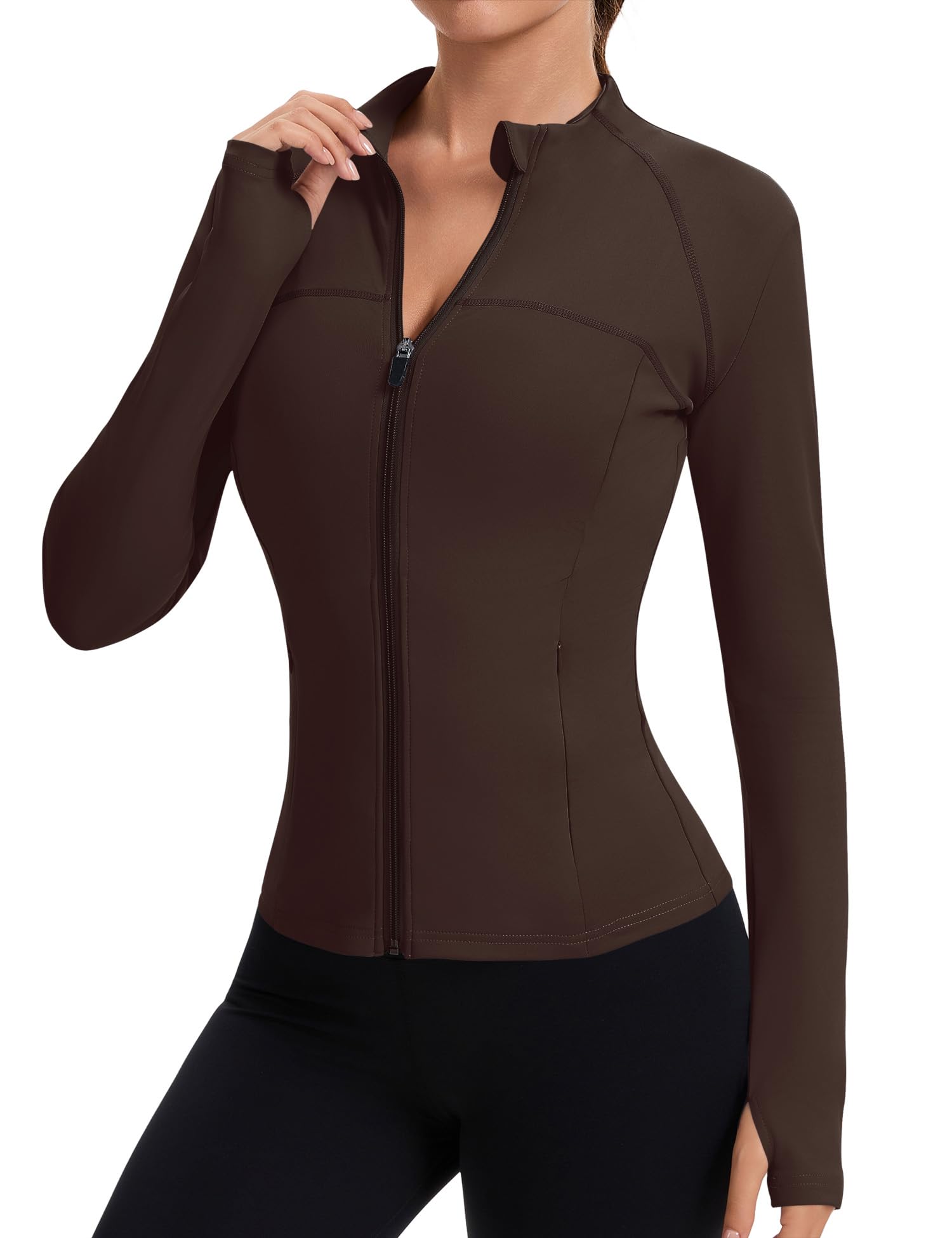Rapbin Women’s Slim-Fit Full-Zip Workout Jacket with Thumb Holes