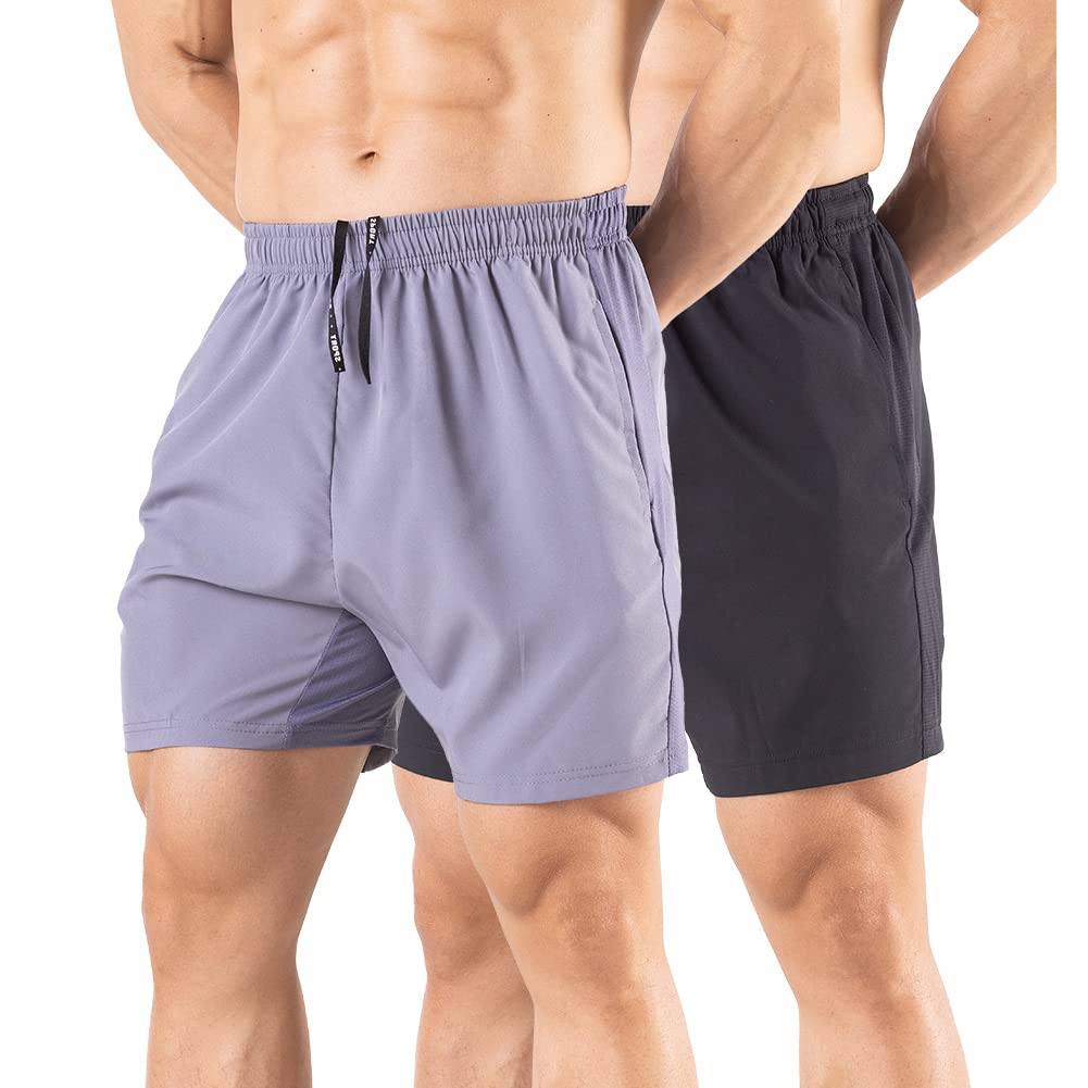 Gaglg Men's 5" Running Shorts 2 Pack Quick Dry Athletic Workout Gym Shorts with Zipper Pockets