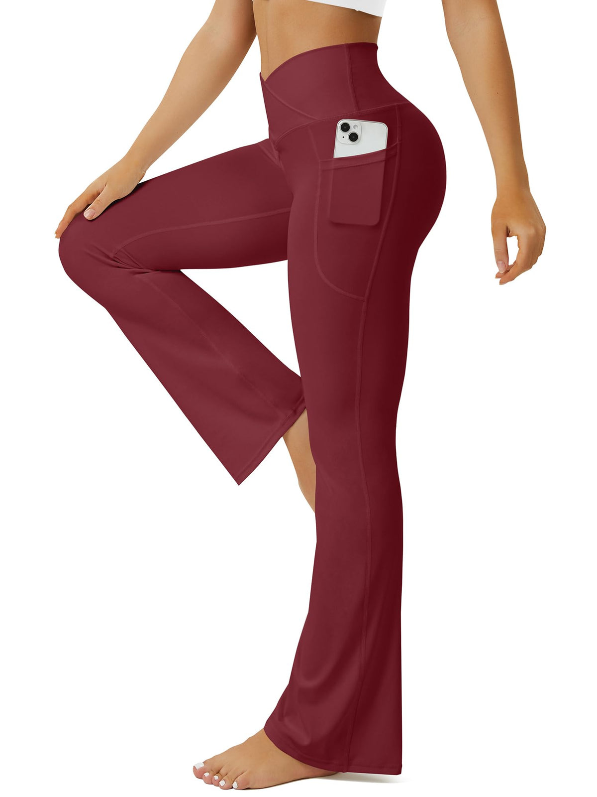 FOHOFO Women’s Crossover High-Waist Flare Yoga Pants
