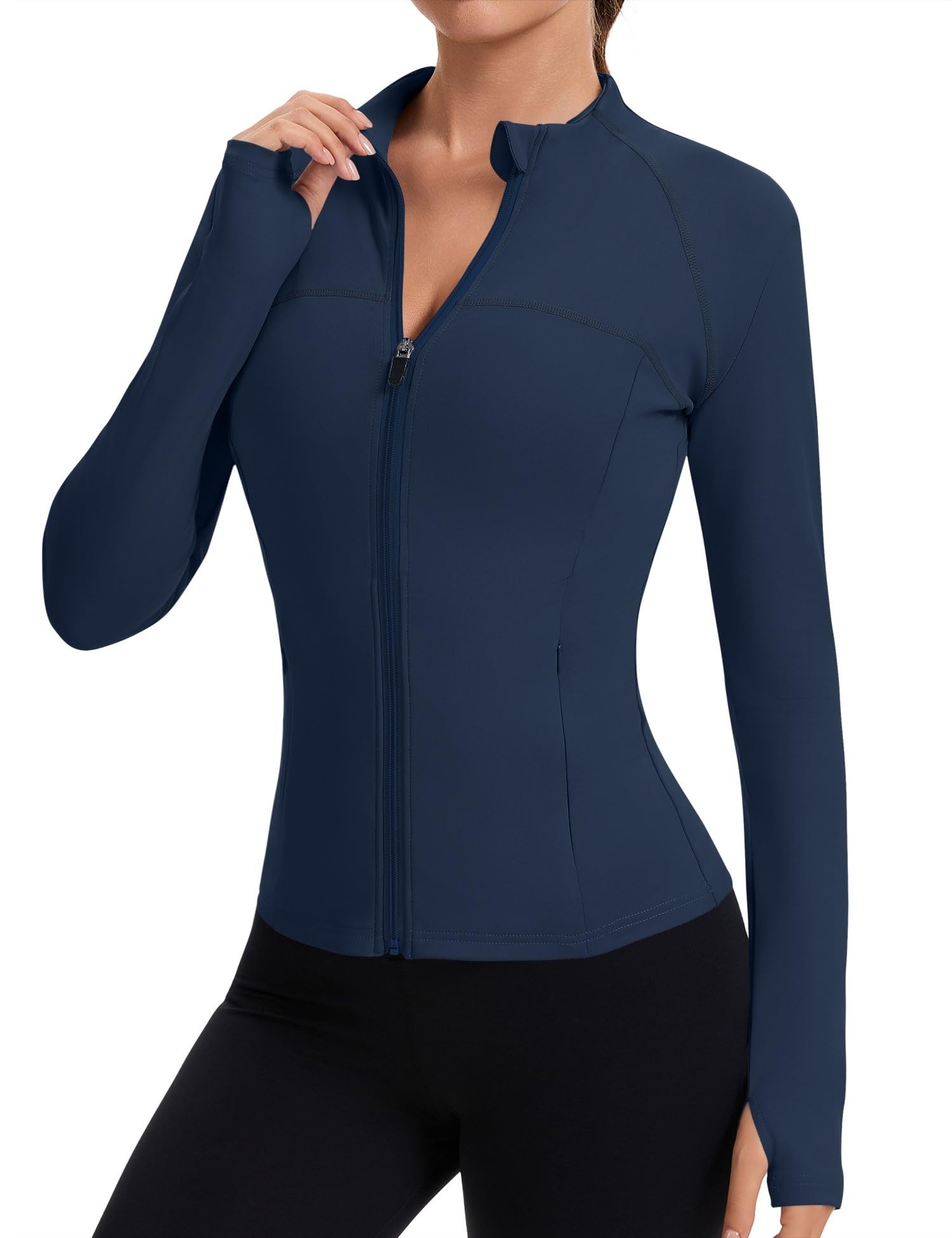 Rapbin Women’s Slim-Fit Full-Zip Workout Jacket with Thumb Holes