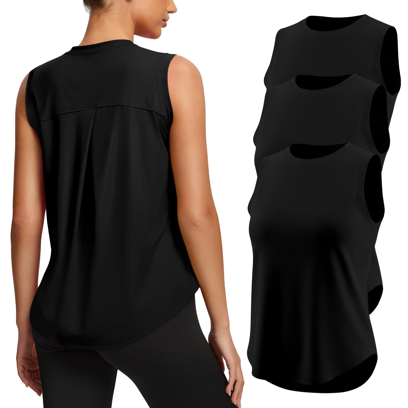 Missclub 3 Pack Workout Tops for Women Athletic Running Yoga Tank Tops