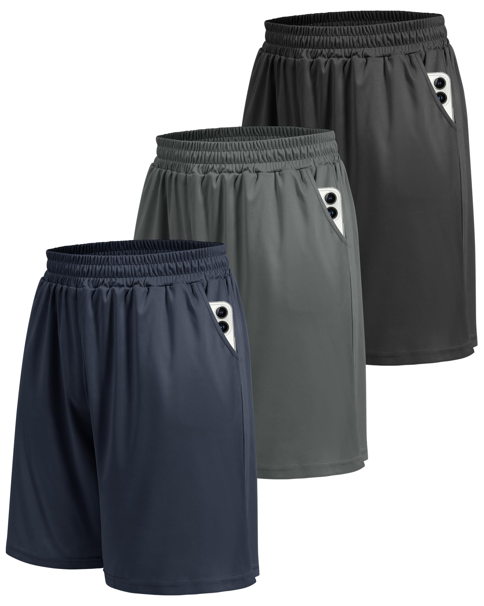 5 Pack Athletic Gym Mens Shorts - Workout Black Quick Dry Basketball Shorts