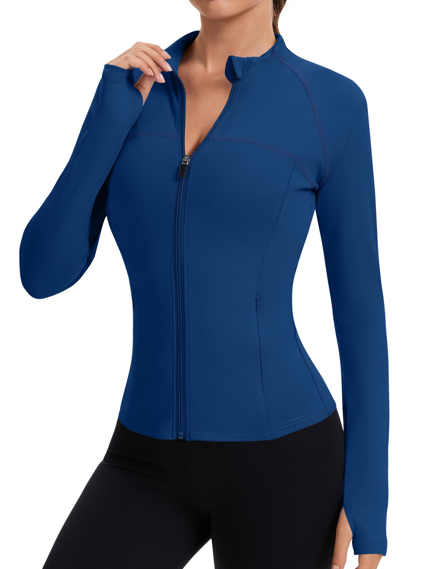 Rapbin Women’s Slim-Fit Full-Zip Workout Jacket with Thumb Holes