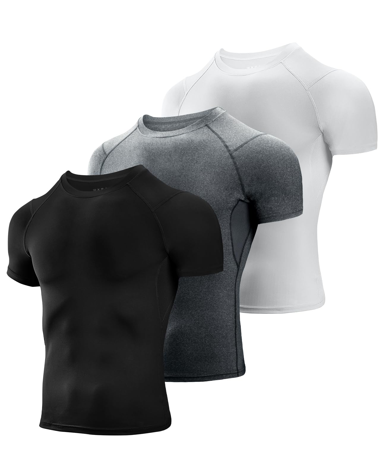 Niksa Men's Compression Shirts 3/5 Pack,Short Sleeve Athletic Compression Tops Cool Dry Workout T Shirt