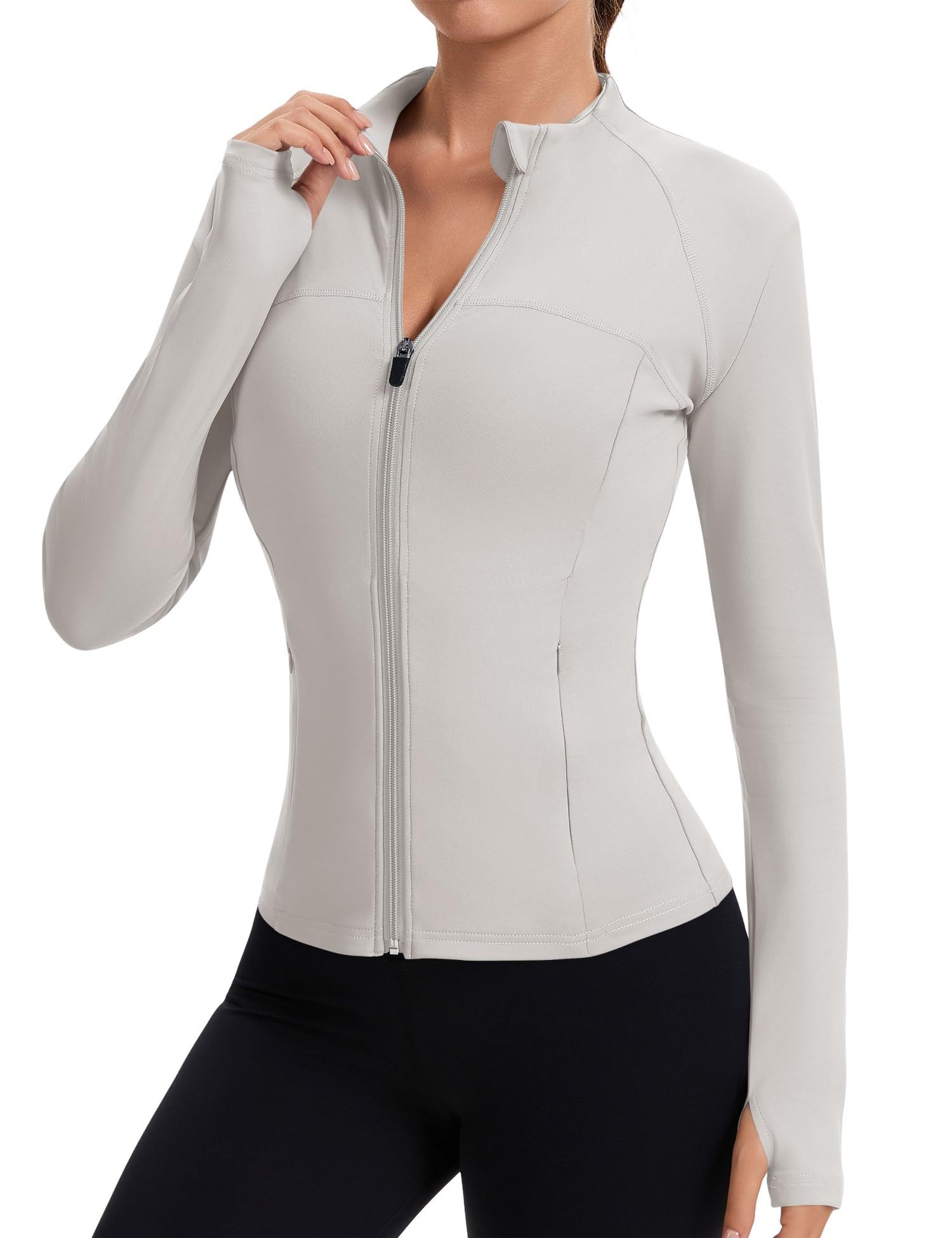 Rapbin Women’s Slim-Fit Full-Zip Workout Jacket with Thumb Holes