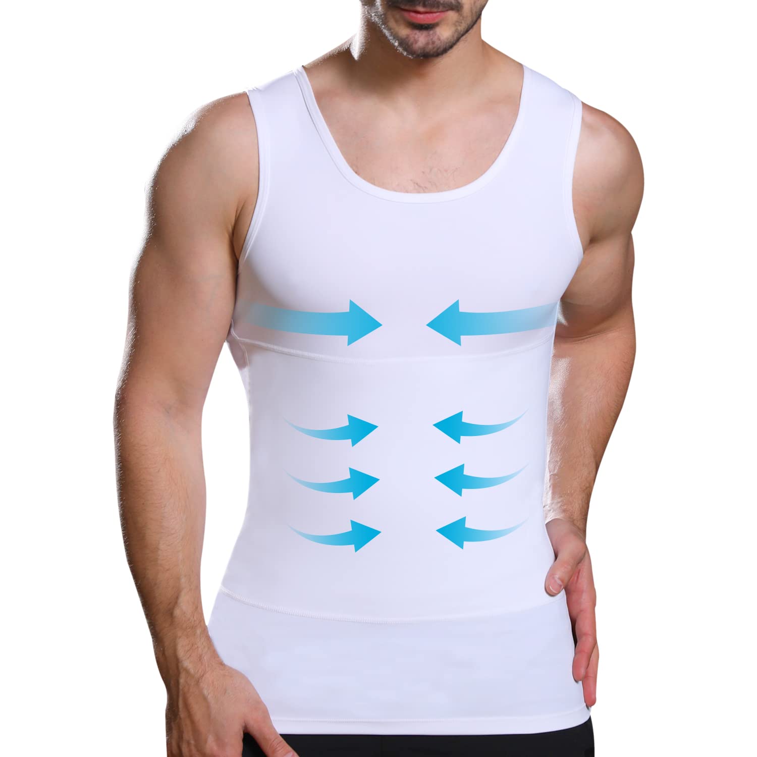 Mens Slimming Compression Shirt, Body Shaper Workout Tank Top, Gynecomastia Tummy Control Undershirts - Change in Seconds