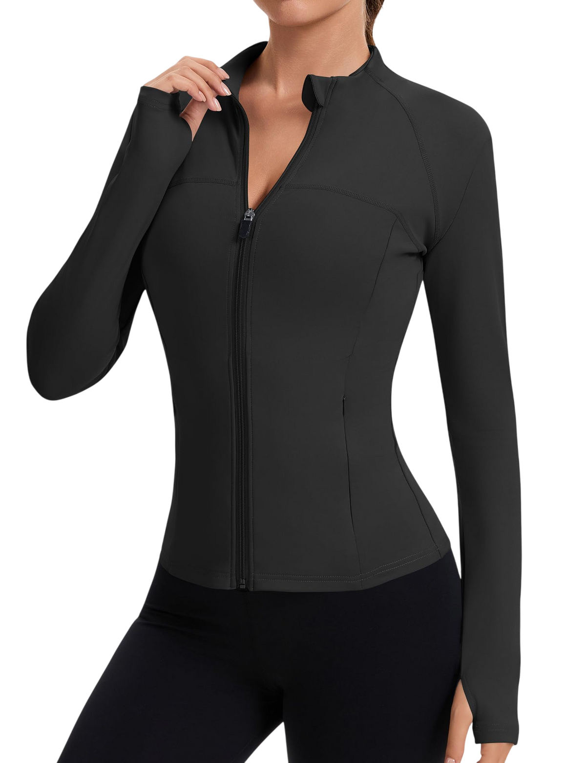 Rapbin Women’s Slim-Fit Full-Zip Workout Jacket with Thumb Holes