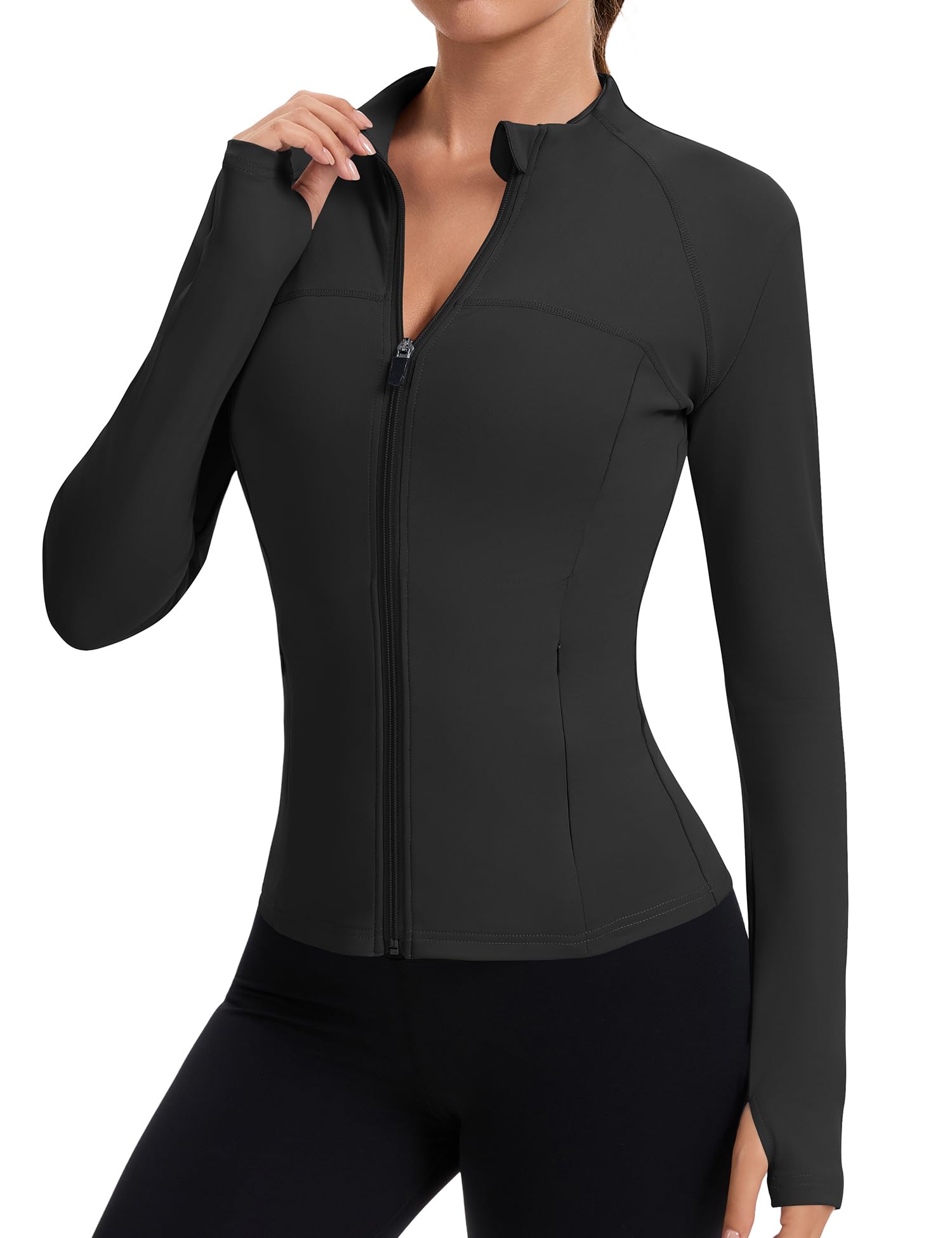 Rapbin Women’s Slim-Fit Full-Zip Workout Jacket with Thumb Holes
