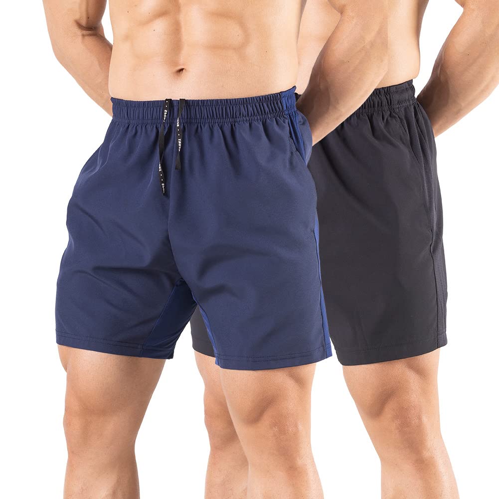 Gaglg Men's 5" Running Shorts 2 Pack Quick Dry Athletic Workout Gym Shorts with Zipper Pockets
