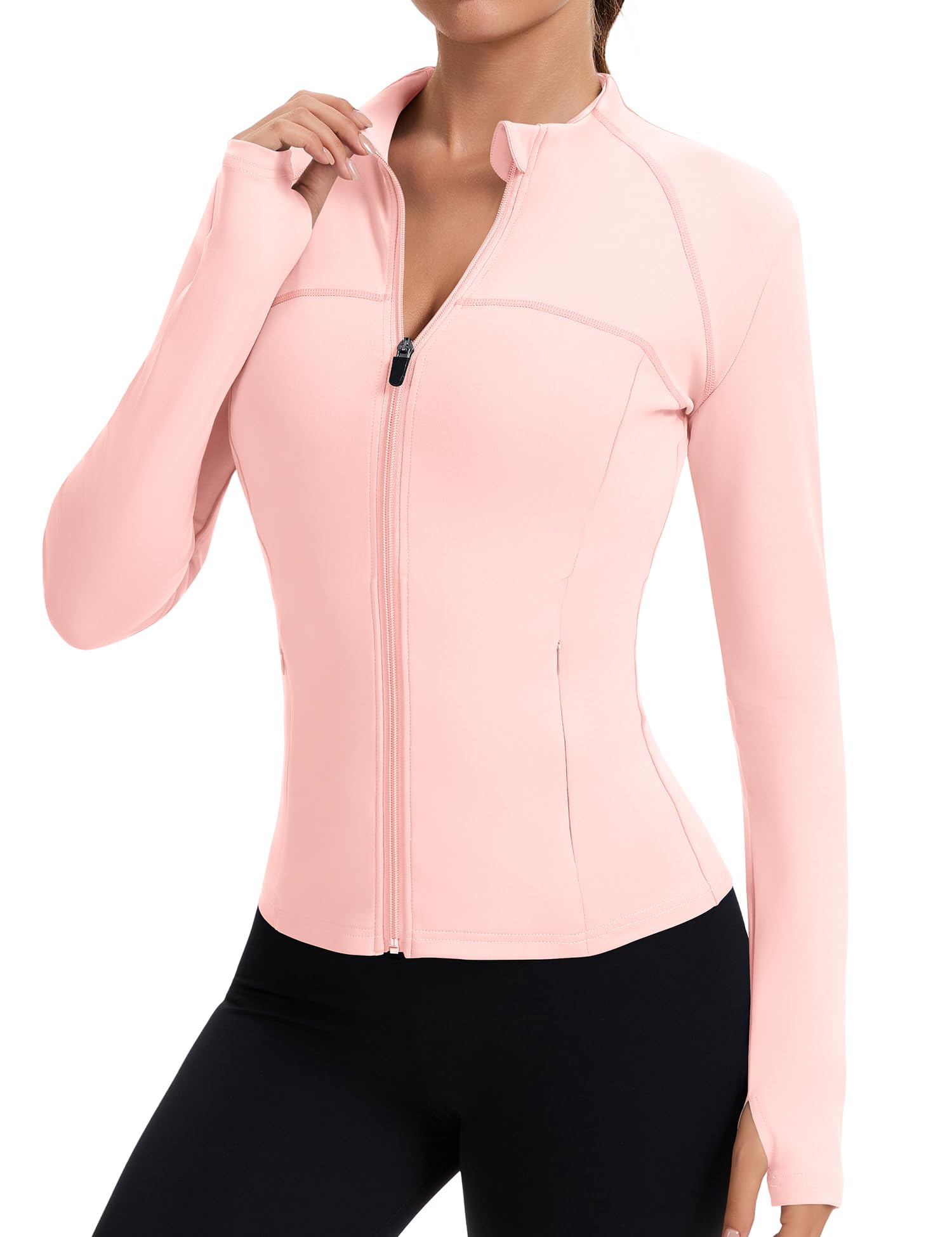 Rapbin Women’s Slim-Fit Full-Zip Workout Jacket with Thumb Holes