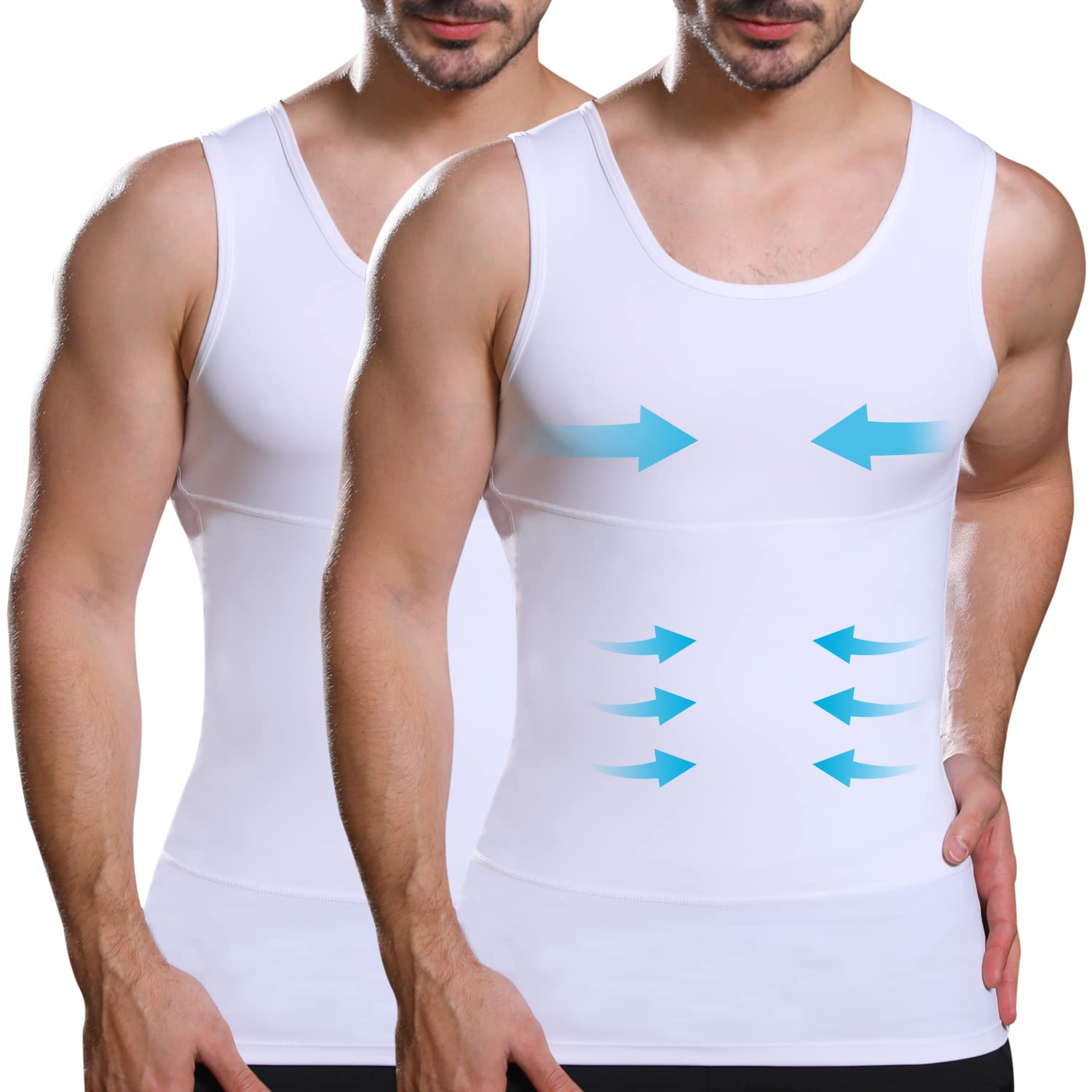 Mens Slimming Compression Shirt, Body Shaper Workout Tank Top, Gynecomastia Tummy Control Undershirts - Change in Seconds