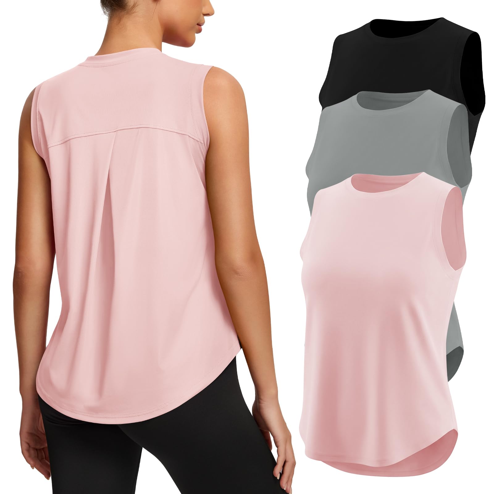 Missclub 3 Pack Workout Tops for Women Athletic Running Yoga Tank Tops