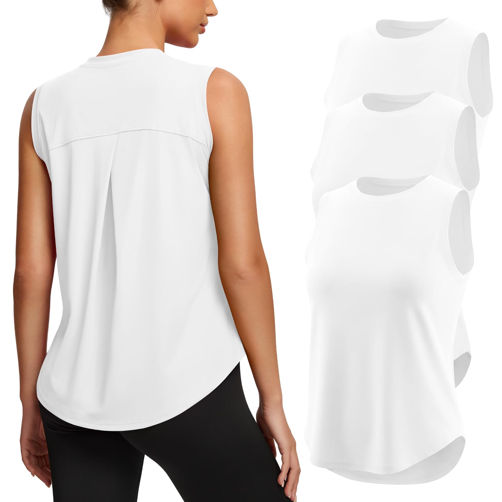 Missclub 3 Pack Workout Tops for Women Athletic Running Yoga Tank Tops