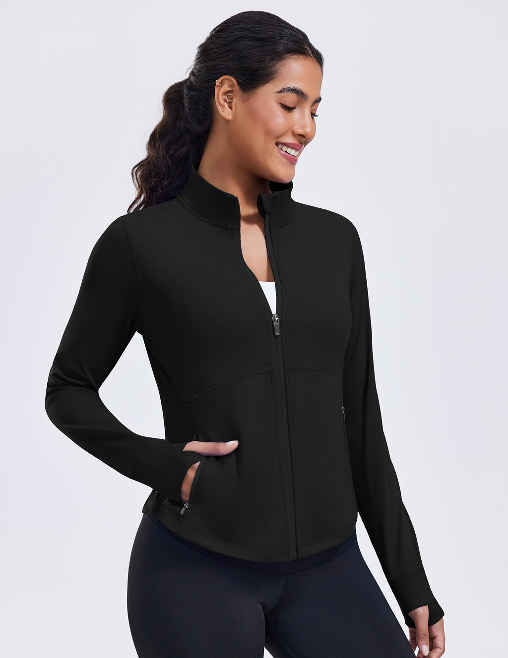 PINSPARK Women’s Cropped Lightweight Full-Zip Running Jacket