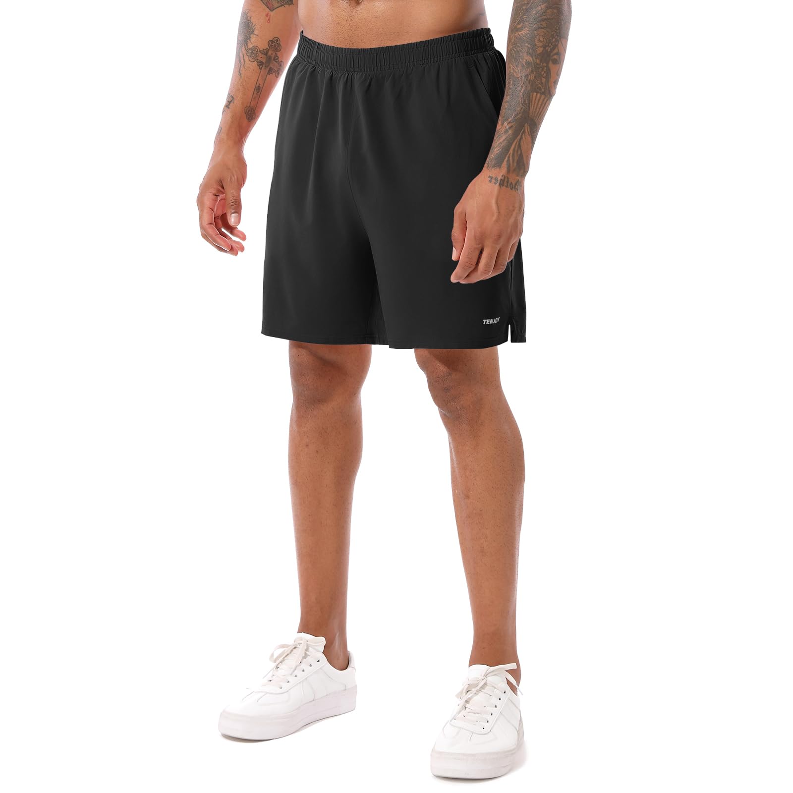 TENJOY Men's 2 in 1 Running Shorts 5 in or 7 in Quick Dry Gym Athletic Workout Shorts for Men with Phone Pockets