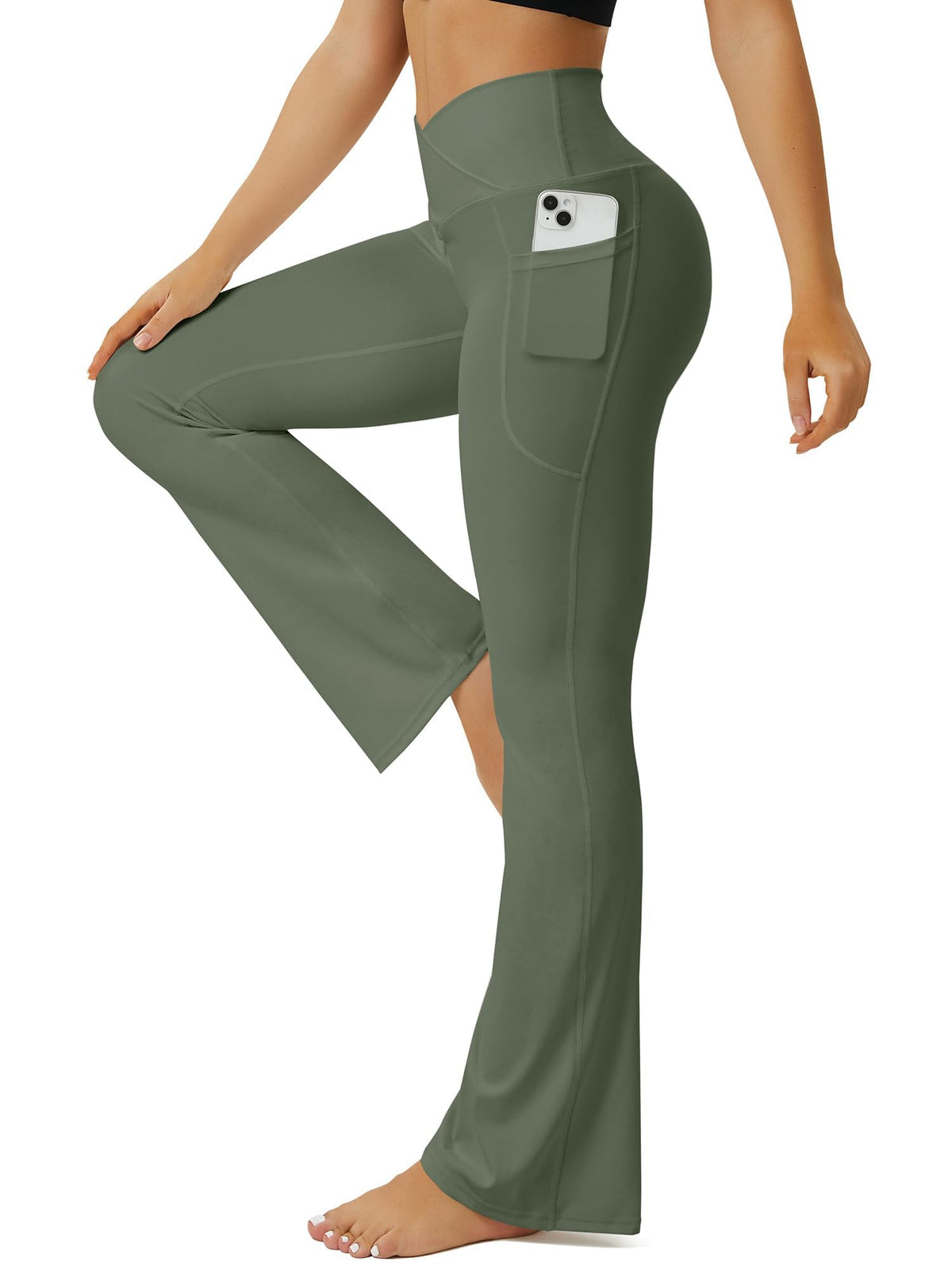 FOHOFO Women’s Crossover High-Waist Flare Yoga Pants