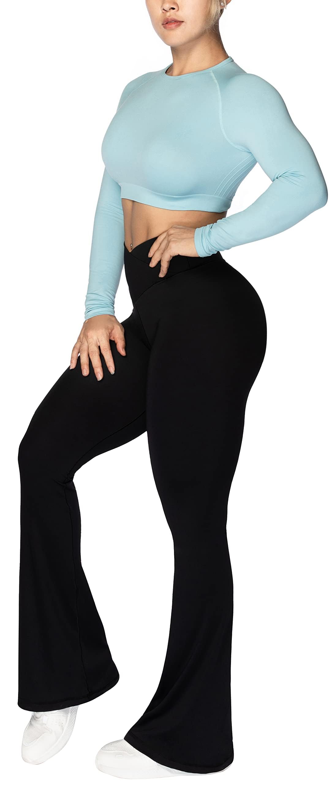 Sunzel Women’s Crossover High-Waist Flare Yoga Leggings