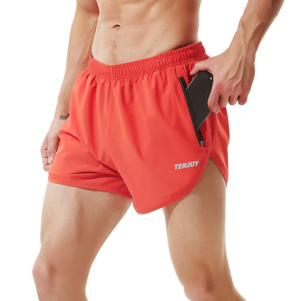 TENJOY Men's Running Shorts Gym Athletic Workout Shorts for Men 3 inch Sports Shorts with Zipper Pocket