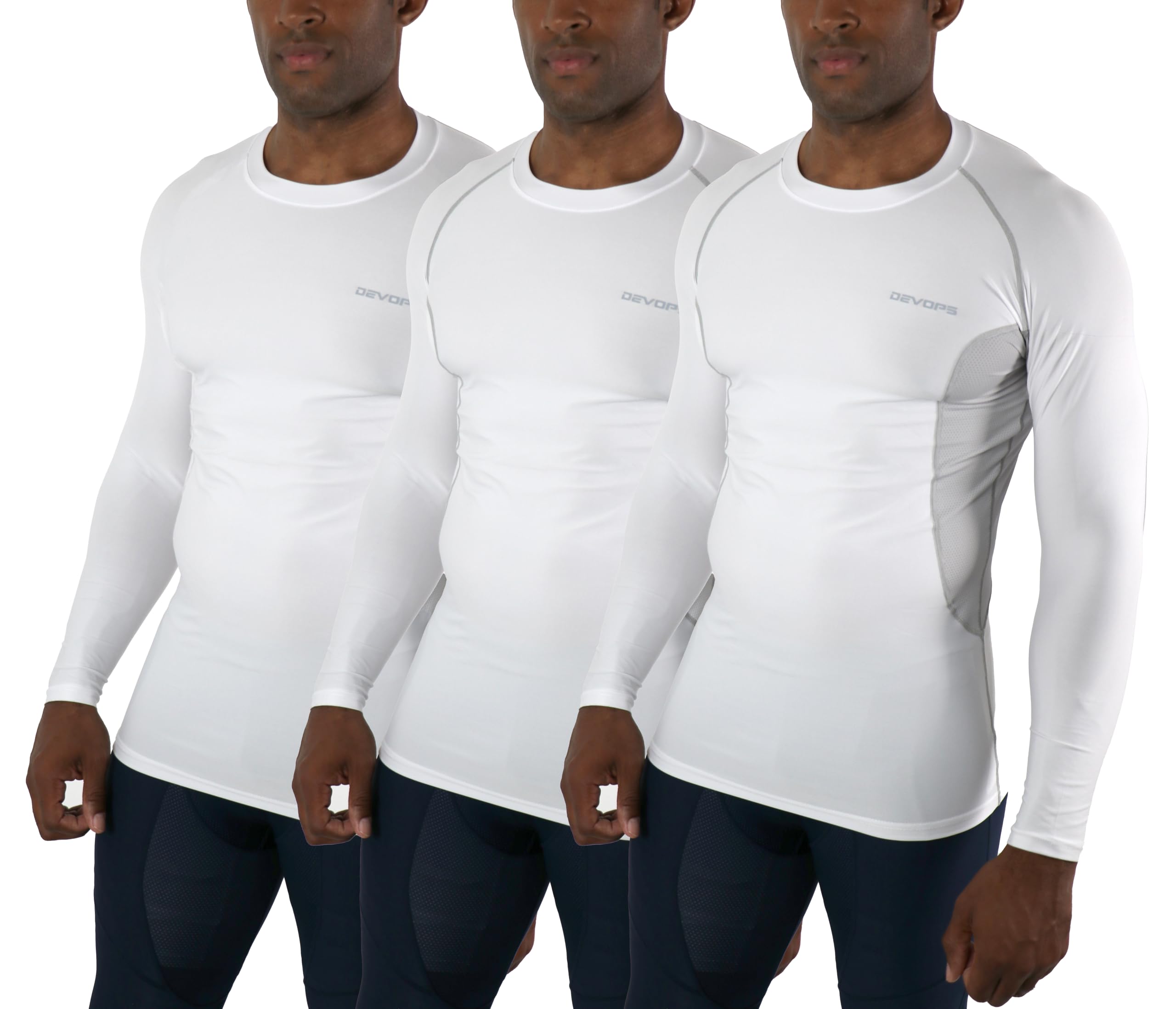 DEVOPS 3 Pack Men's Cool Dry Compression Baselayer Long Sleeve Shirts Top
