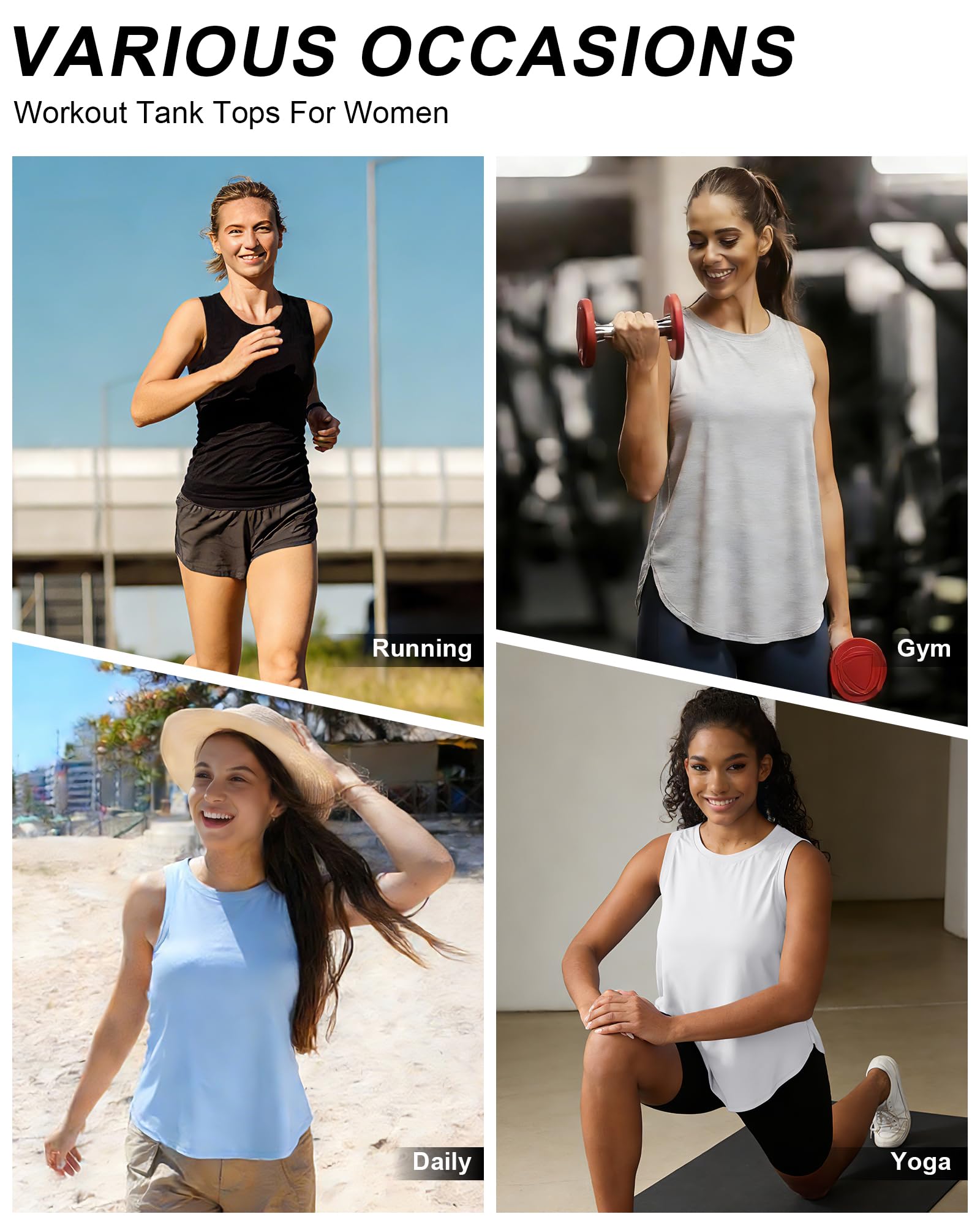 4 Pack Women's Sleeveless Workout Tank Tops Athletic Running Gym Shirts