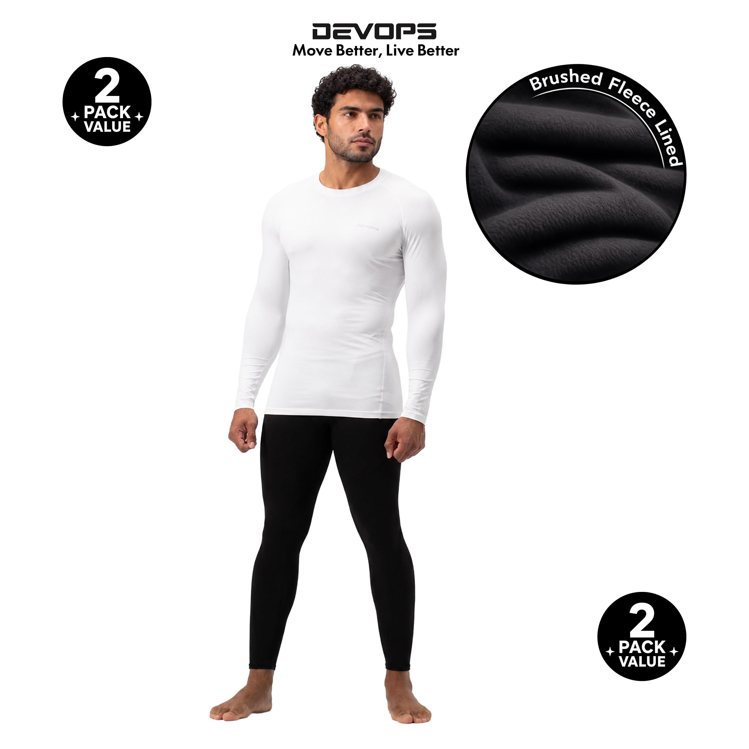 DEVOPS Men’s Fleece Thermal Compression Base Layer Pants