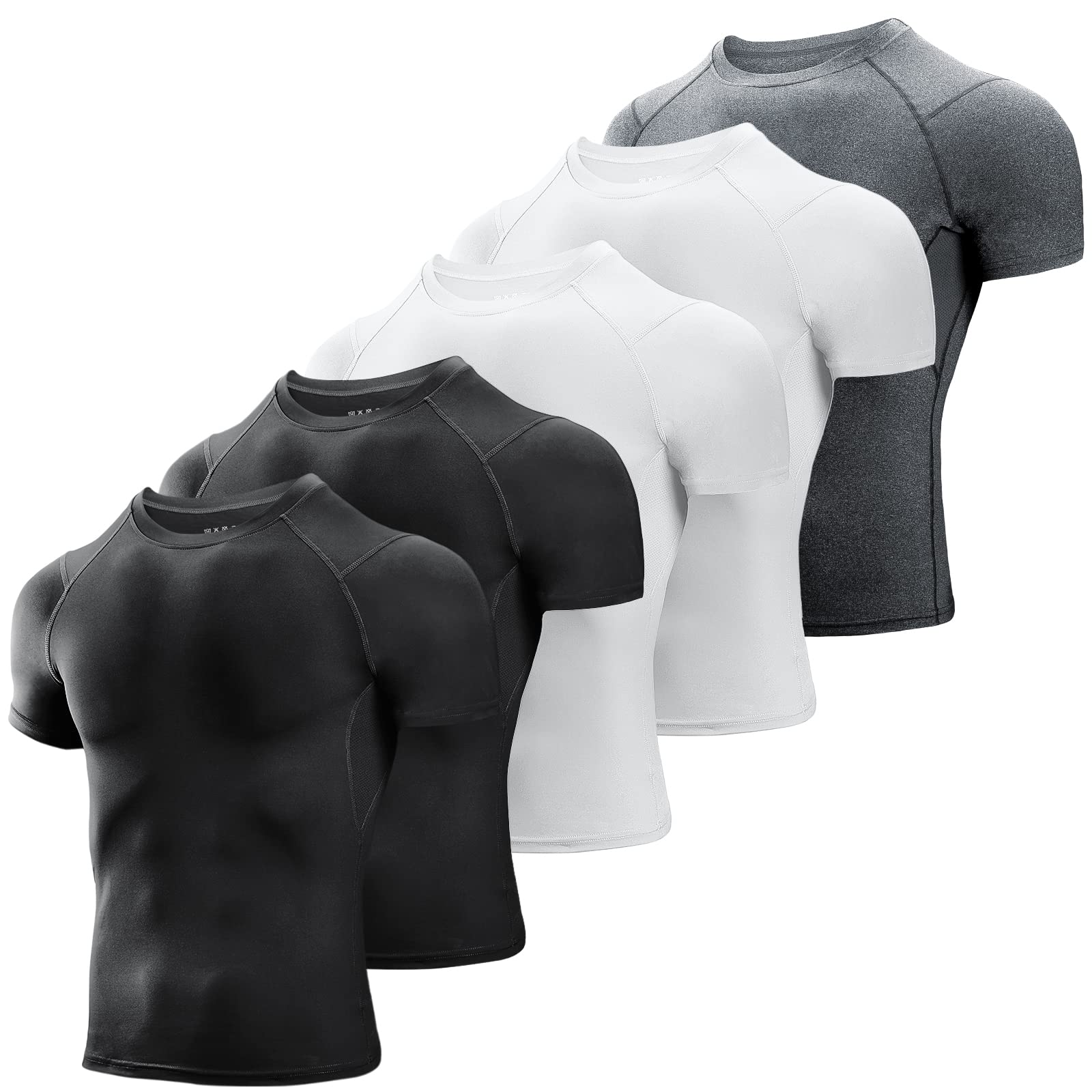 Niksa Men's Compression Shirts 3/5 Pack,Short Sleeve Athletic Compression Tops Cool Dry Workout T Shirt