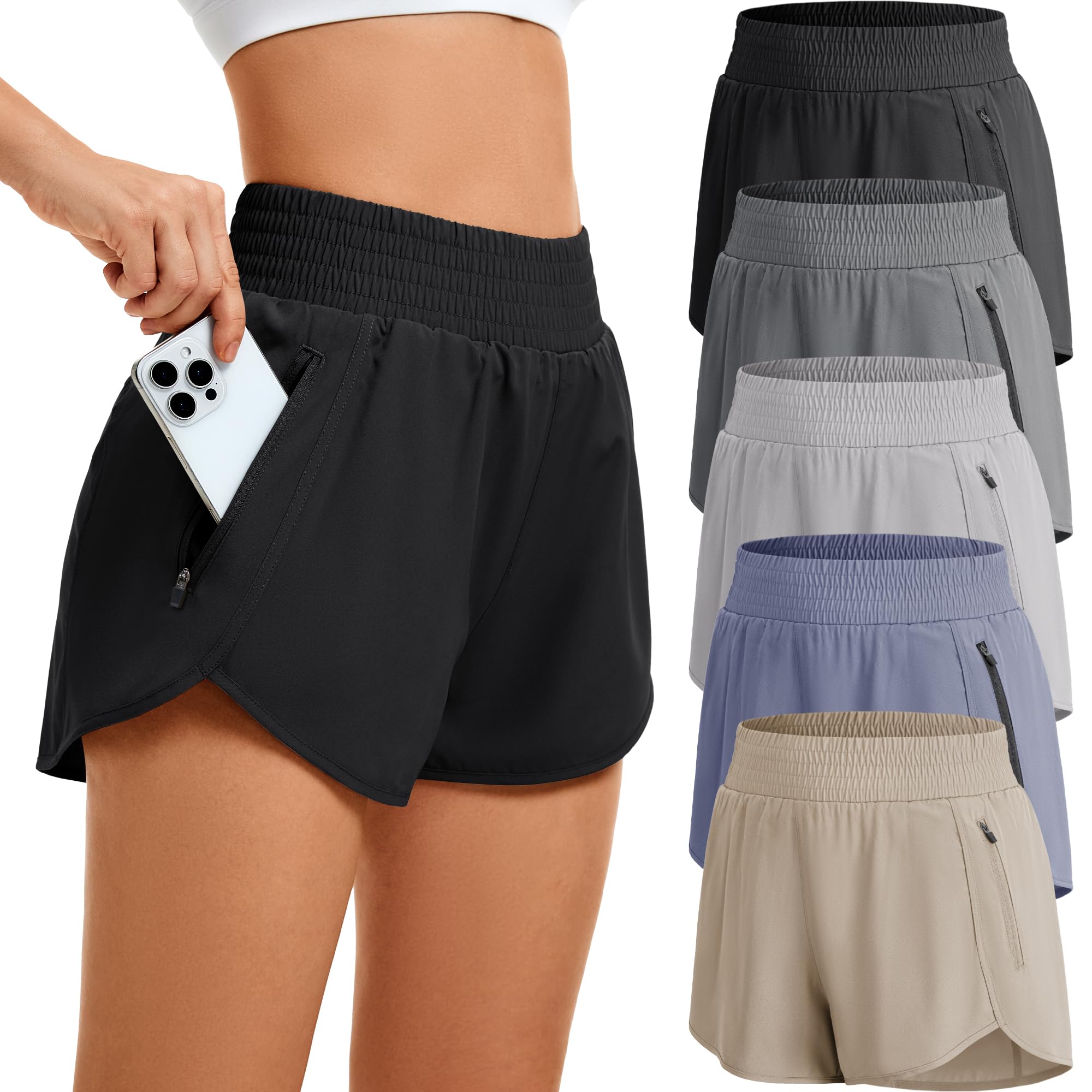 CE' CERDR Women’s 5-Pack High-Waist Athletic Running Shorts