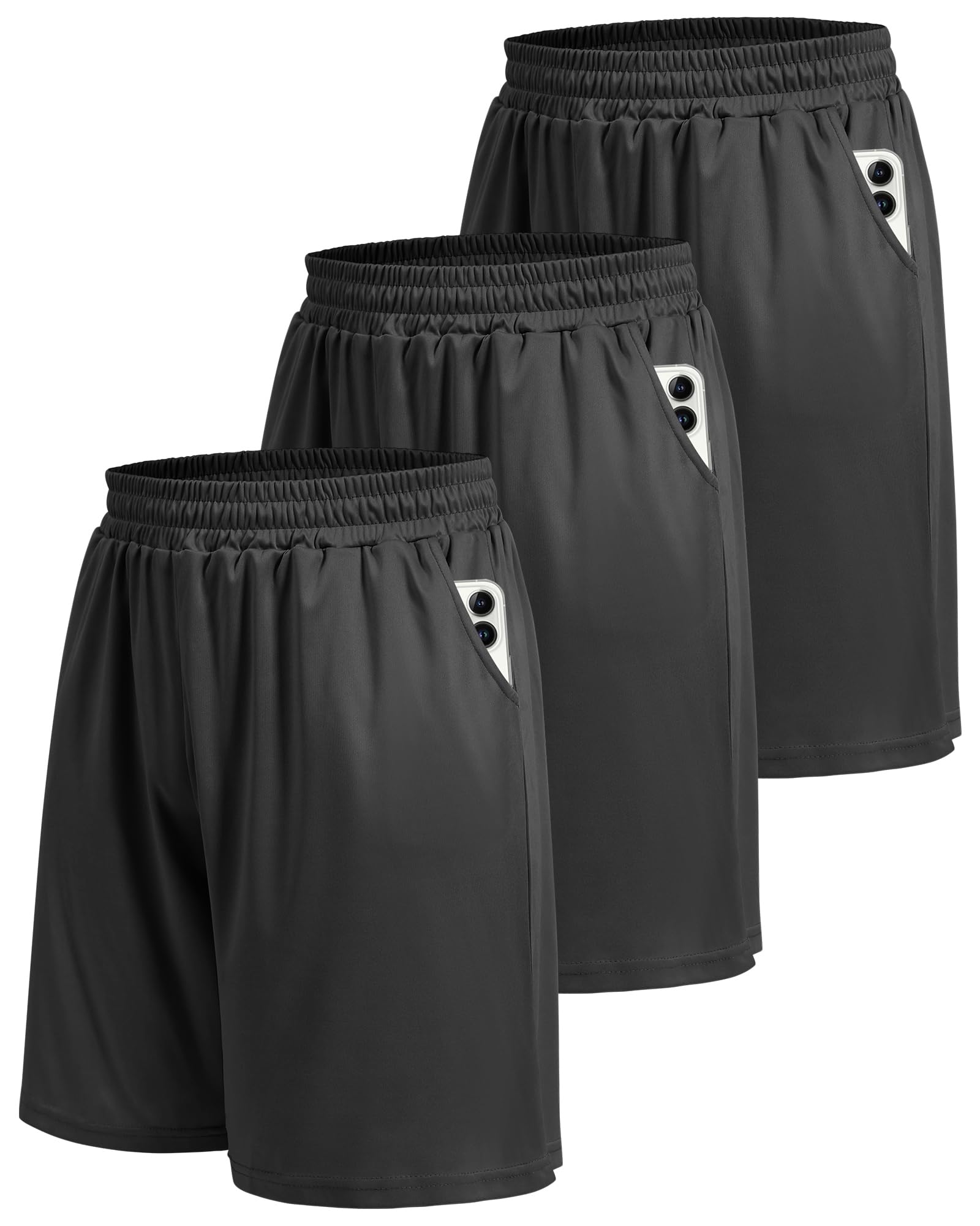 5 Pack Athletic Gym Mens Shorts - Workout Black Quick Dry Basketball Shorts