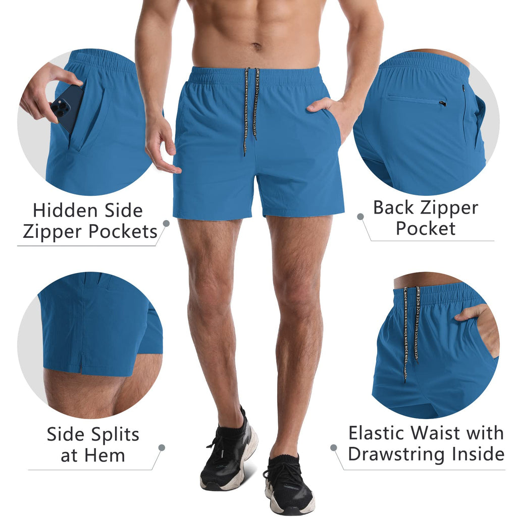 Lempue 2 Pack Mens Athletic Shorts 5" Gym Workout Running Zipper Pockets