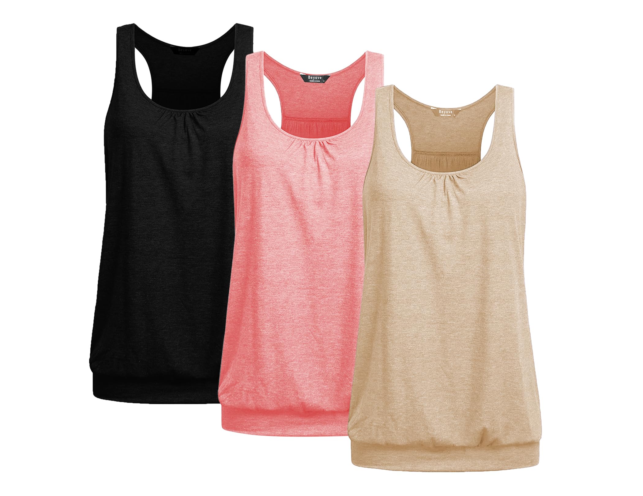 Beyove Women’s 3-Pack Plus-Size Racerback Yoga Tank Tops