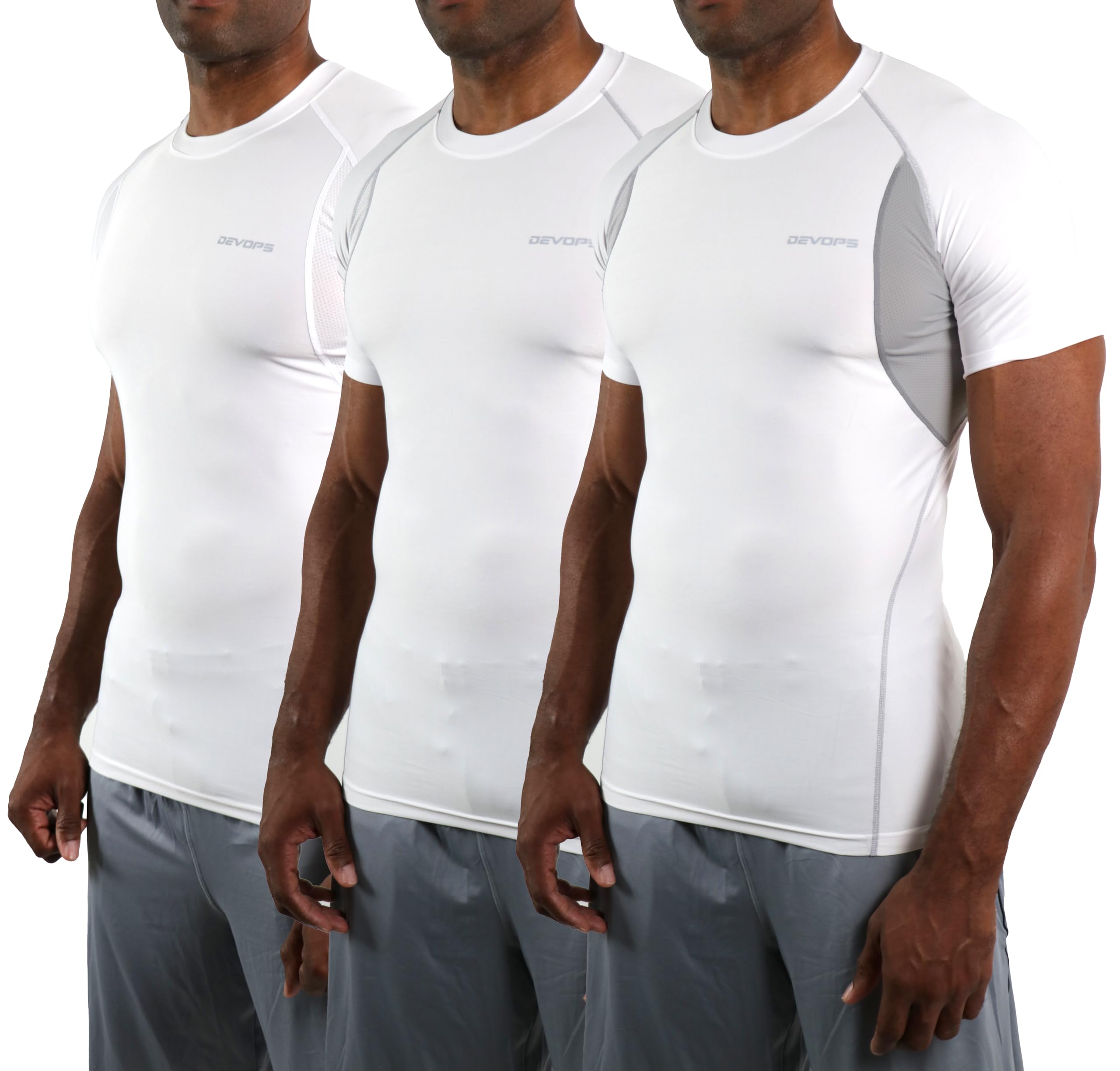 DEVOPS 3 Pack Men's Cool Dry Compression Baselayer Short Sleeve Shirts Top