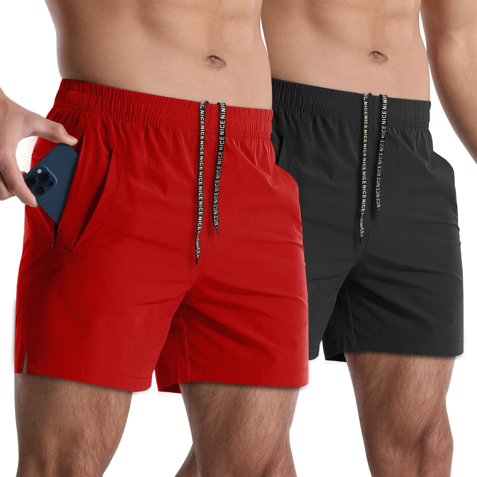 Lempue Men’s 2-Pack 5-Inch Athletic Running Shorts with Zipper Pockets