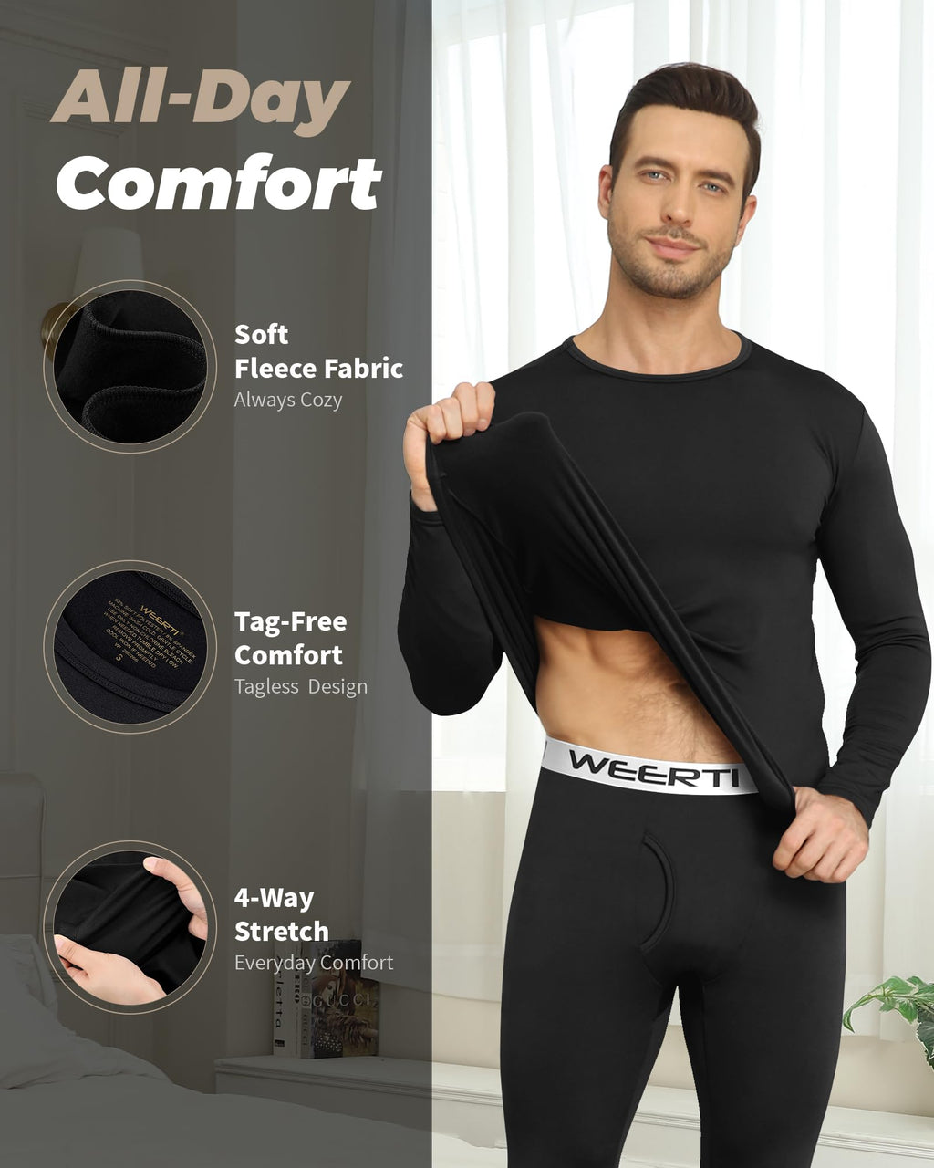 Men’s Fleece-Lined Thermal Long Johns Underwear Set