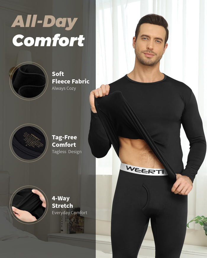 Men’s Fleece-Lined Thermal Long Johns Underwear Set