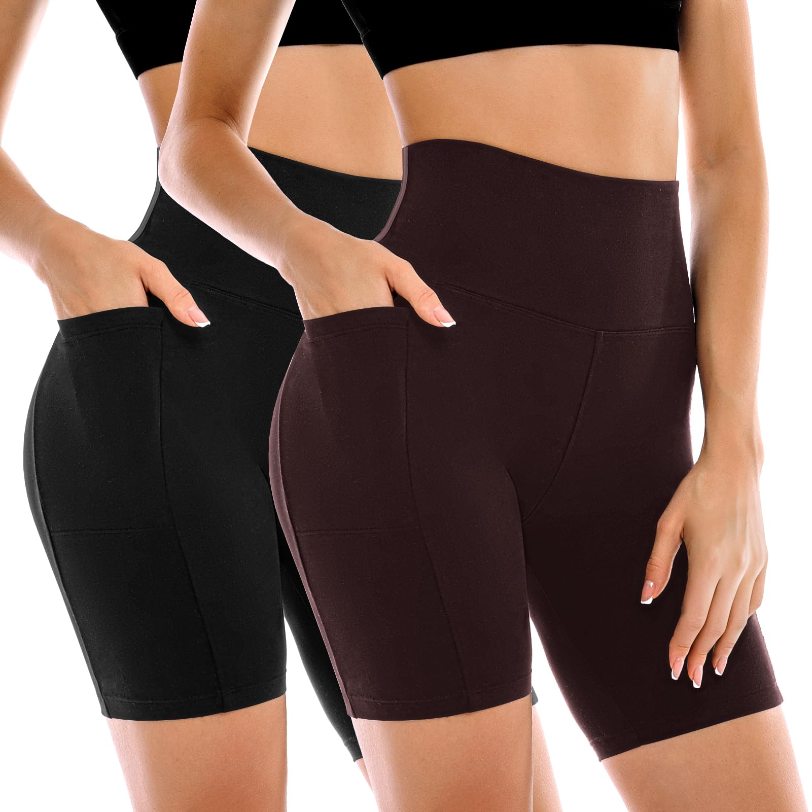 Leafigure 2 Pack Womens Biker Shorts with Pockets 6"