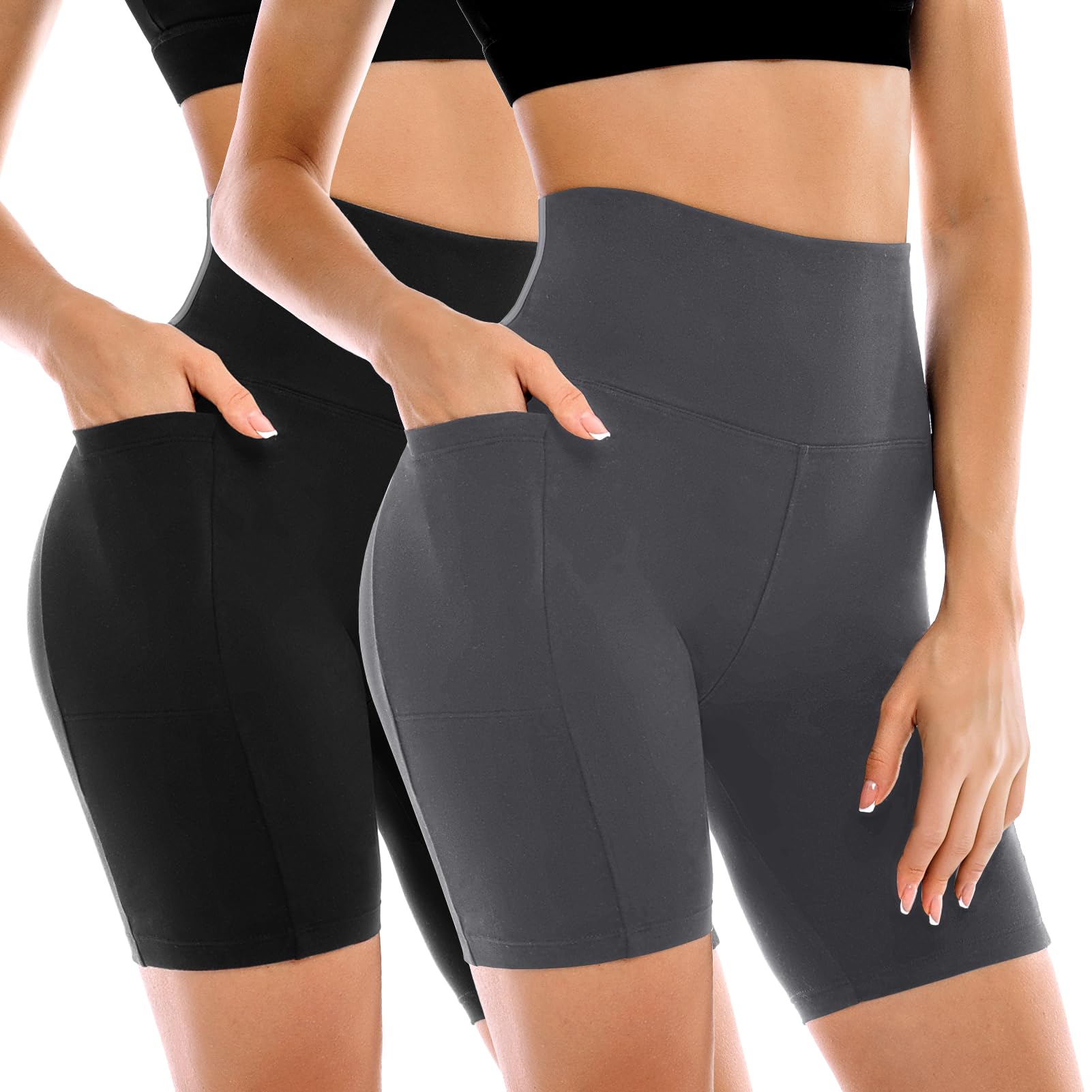 Leafigure 2 Pack Womens Biker Shorts with Pockets 6"