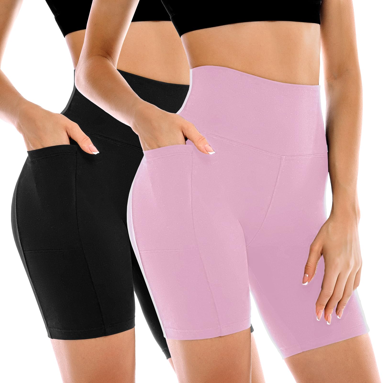 Leafigure 2 Pack Womens Biker Shorts with Pockets 6"