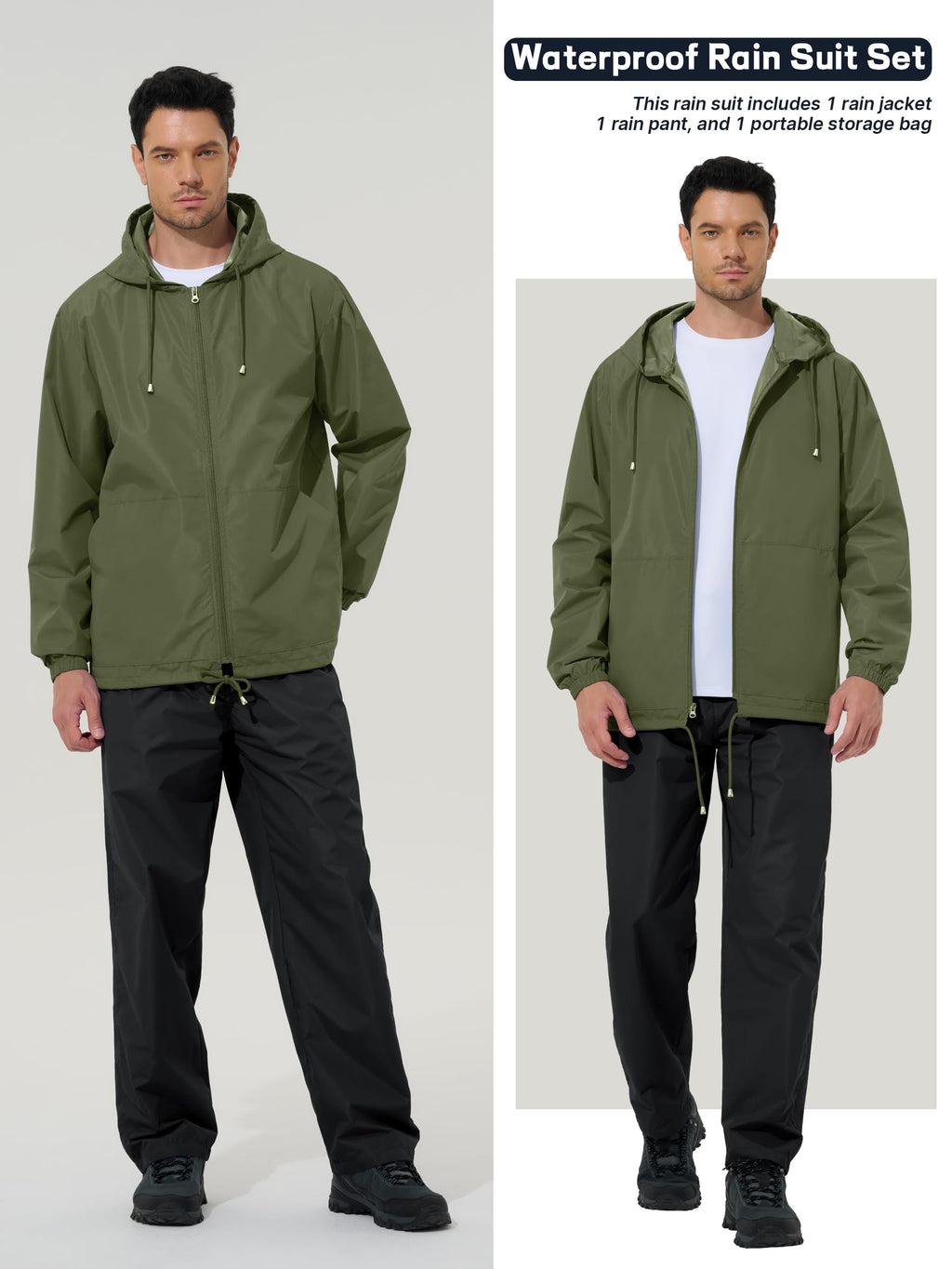 UIQUR Men’s 2-Piece Waterproof Rain Jacket & Pants Set