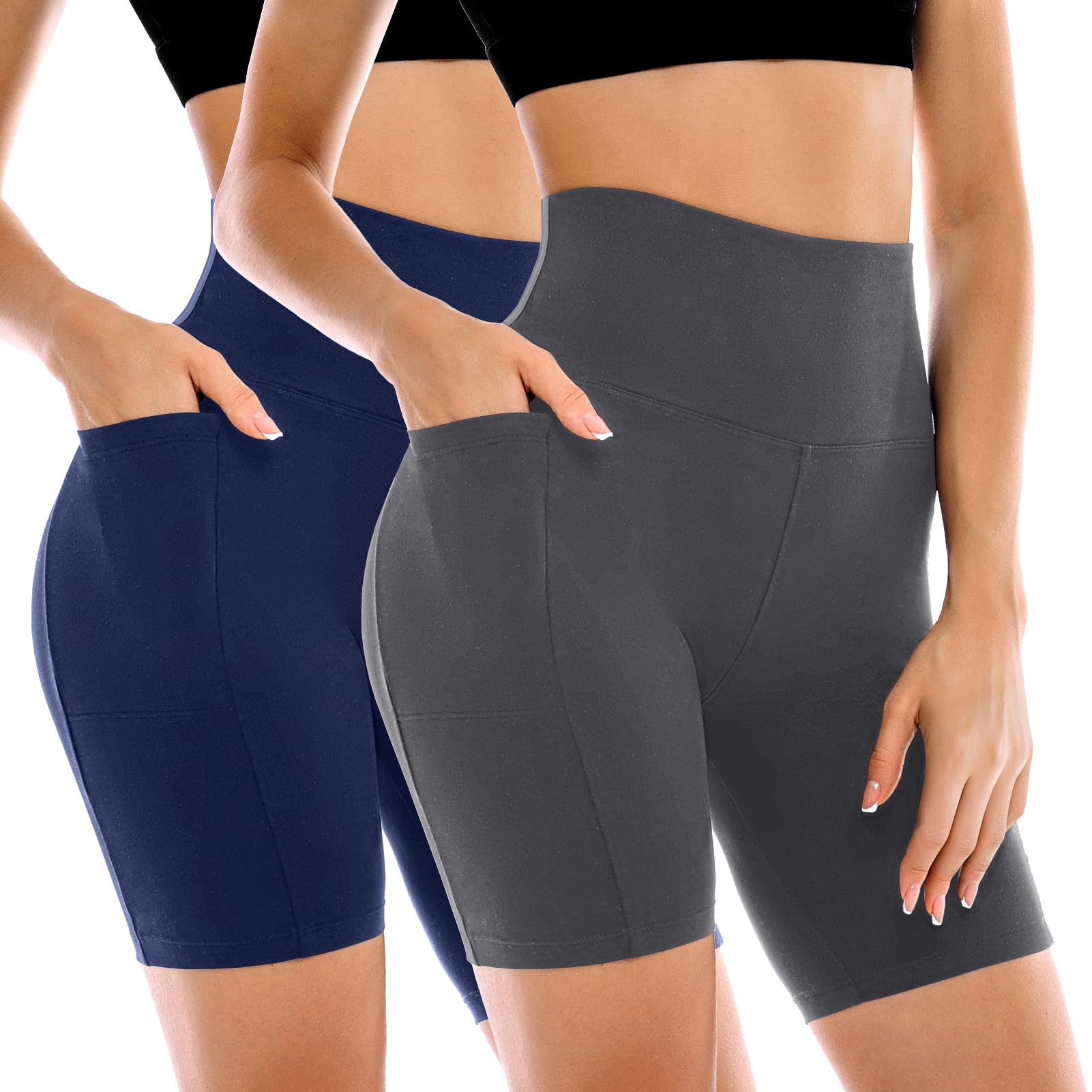 Leafigure 2 Pack Womens Biker Shorts with Pockets 6"