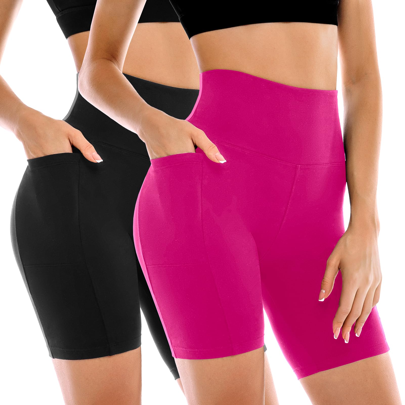 Leafigure 2 Pack Womens Biker Shorts with Pockets 6"