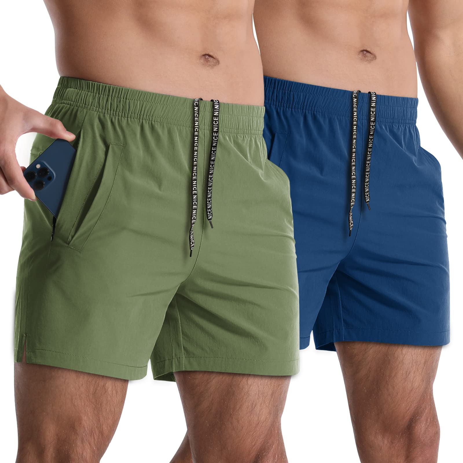 Lempue Men’s 2-Pack 5-Inch Athletic Running Shorts with Zipper Pockets