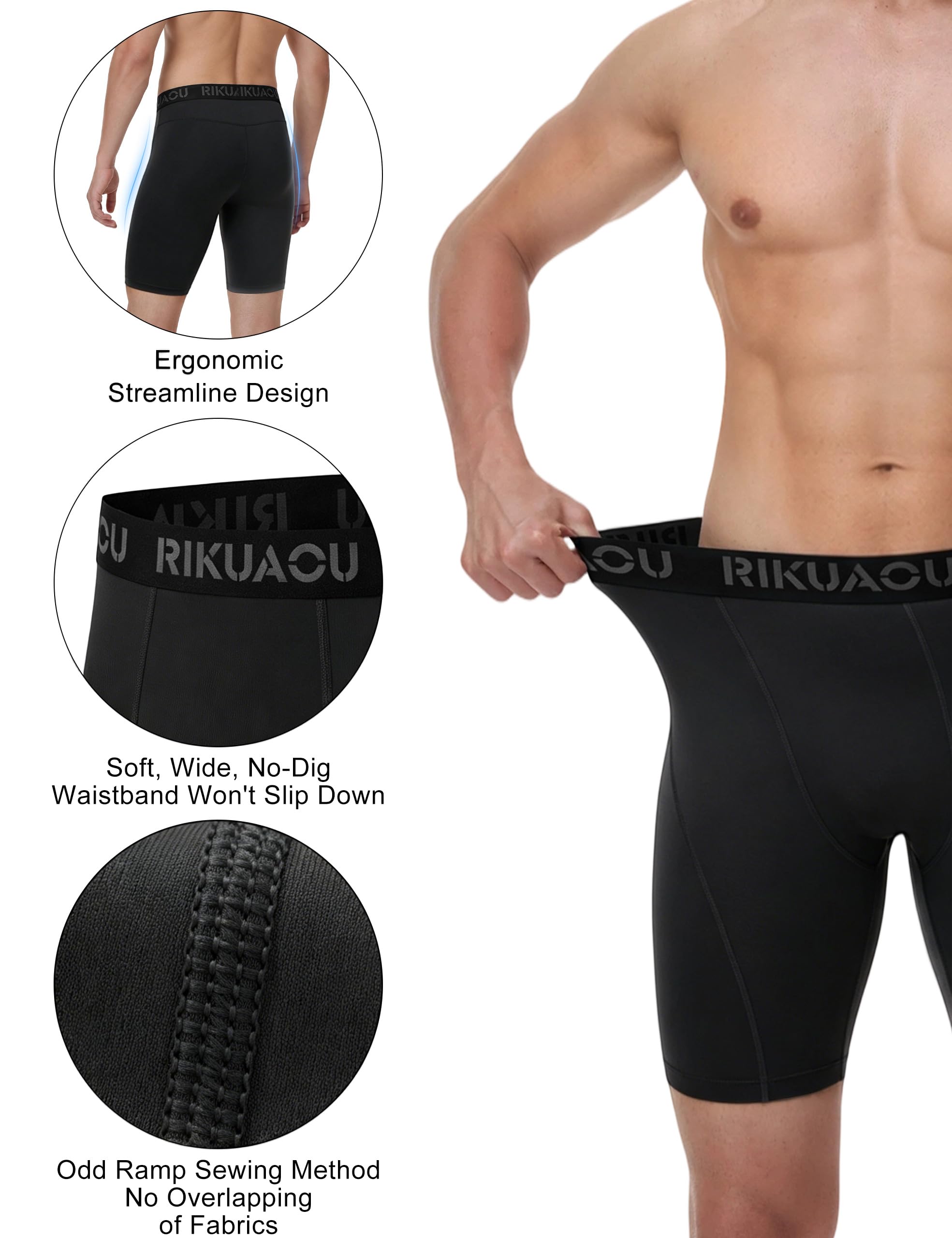 RIKUAOU Men's Compression Shorts, Spandex Athletic Running Tights, Quick Dry Performance Workout Underwear for Cycling
