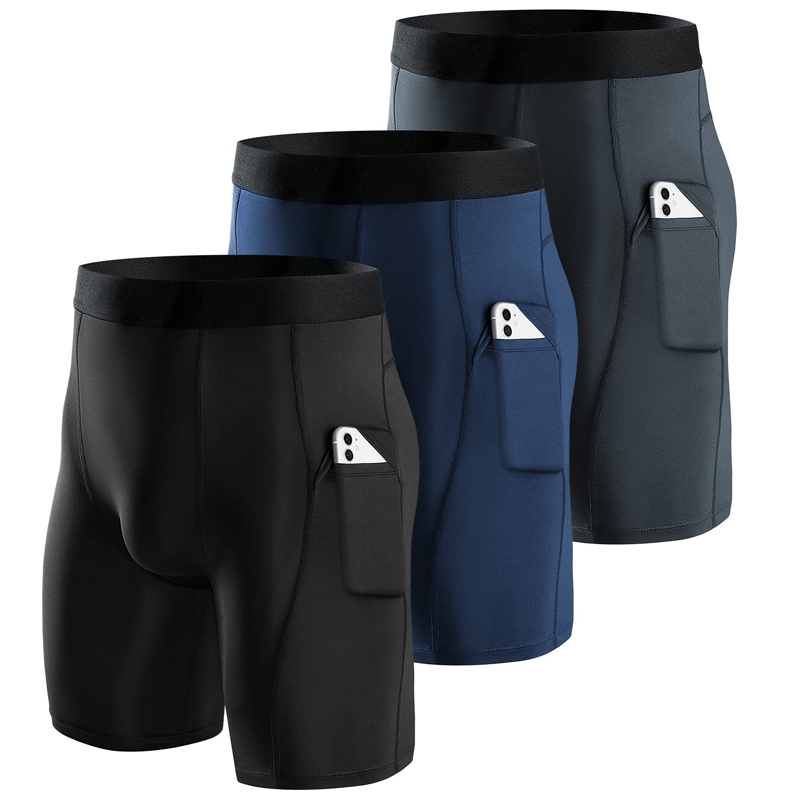 Niksa Compression Shorts Men 2/3 Pack, Compression Underwear for Men Athletic Shorts, Running Workout Fitness Shorts
