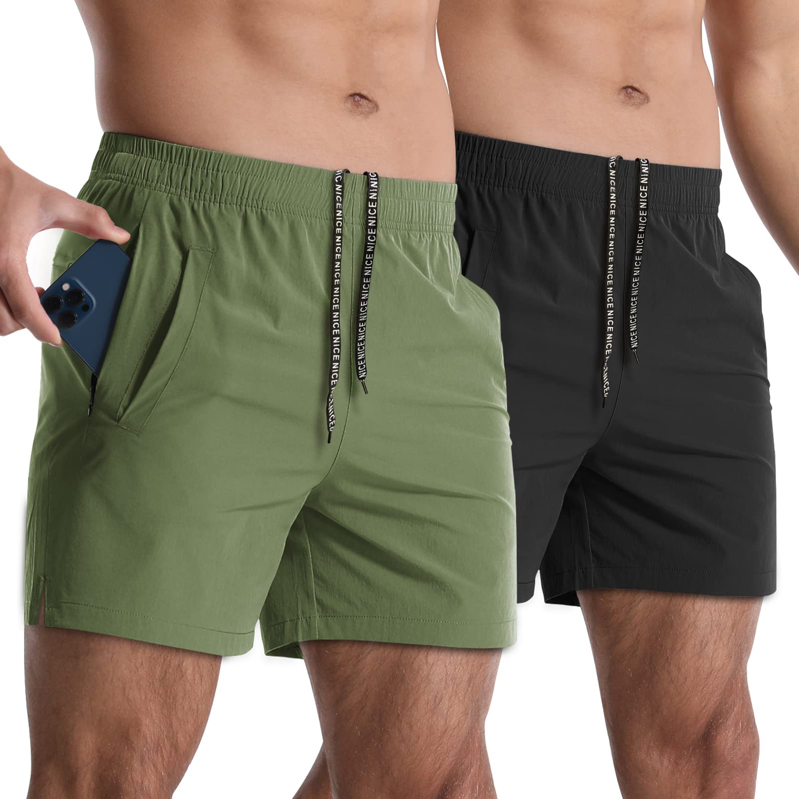 Lempue Men’s 2-Pack 5-Inch Athletic Running Shorts with Zipper Pockets