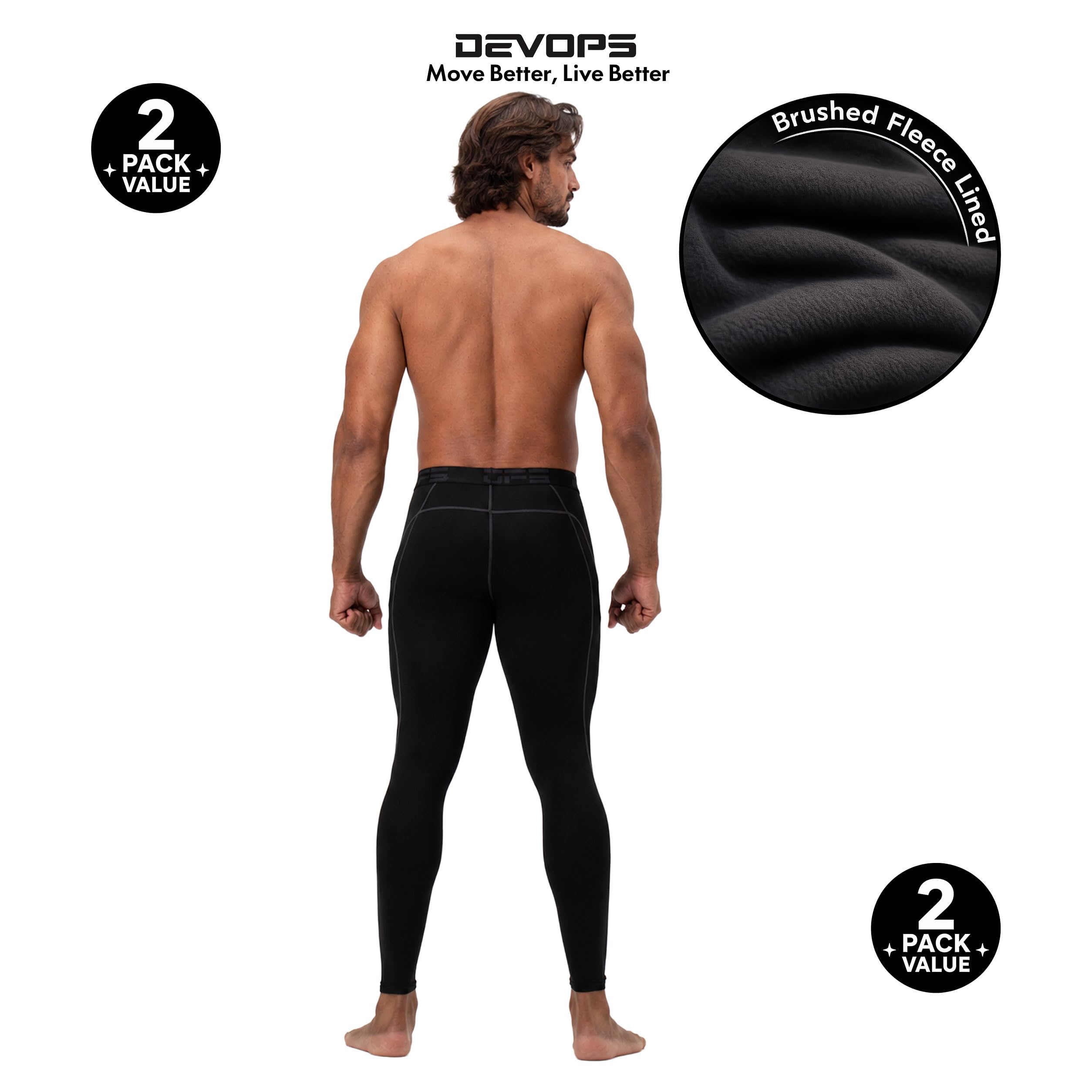 DEVOPS Men’s Fleece Thermal Compression Base Layer Pants