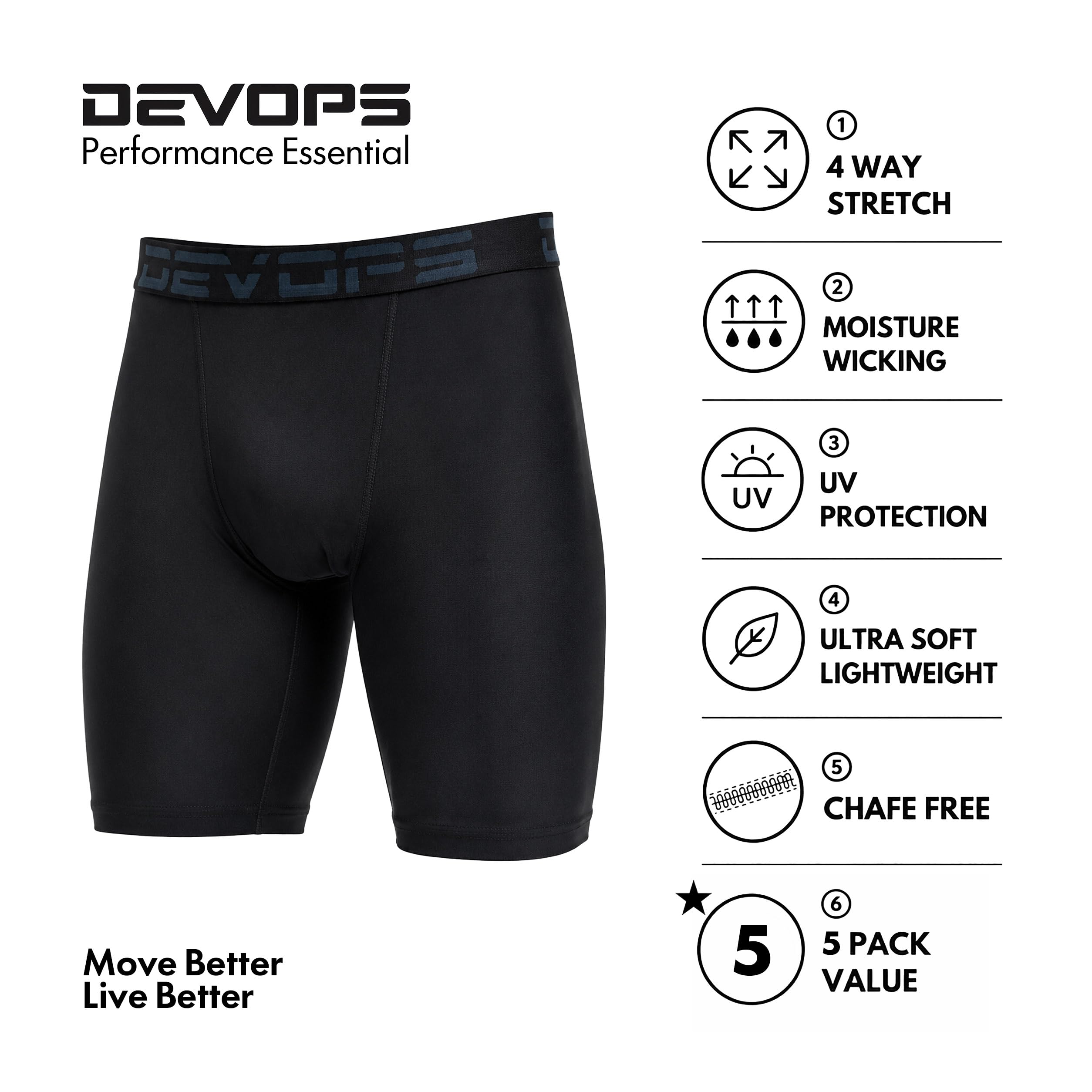 DEVOPS 3 or 5 Pack Men's Compression Shorts with Pocket/Non-Pocket