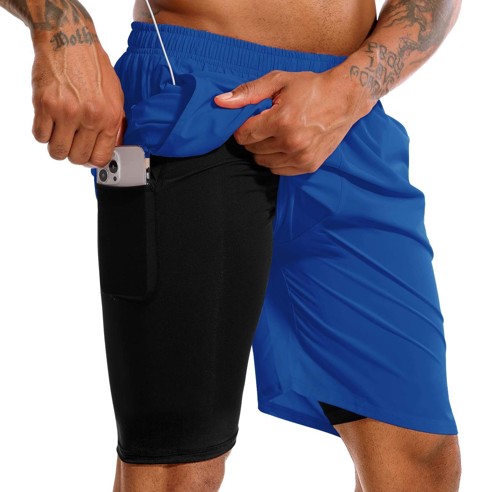 TENJOY Men’s 2-in-1 Quick-Dry Running Shorts with Phone Pockets