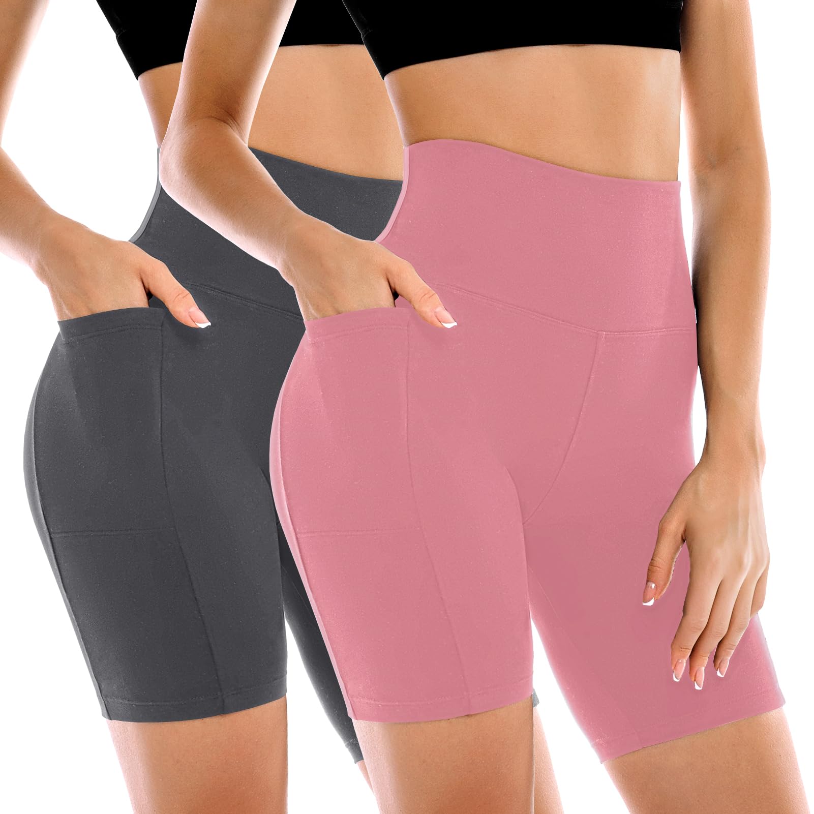 Leafigure 2 Pack Womens Biker Shorts with Pockets 6"