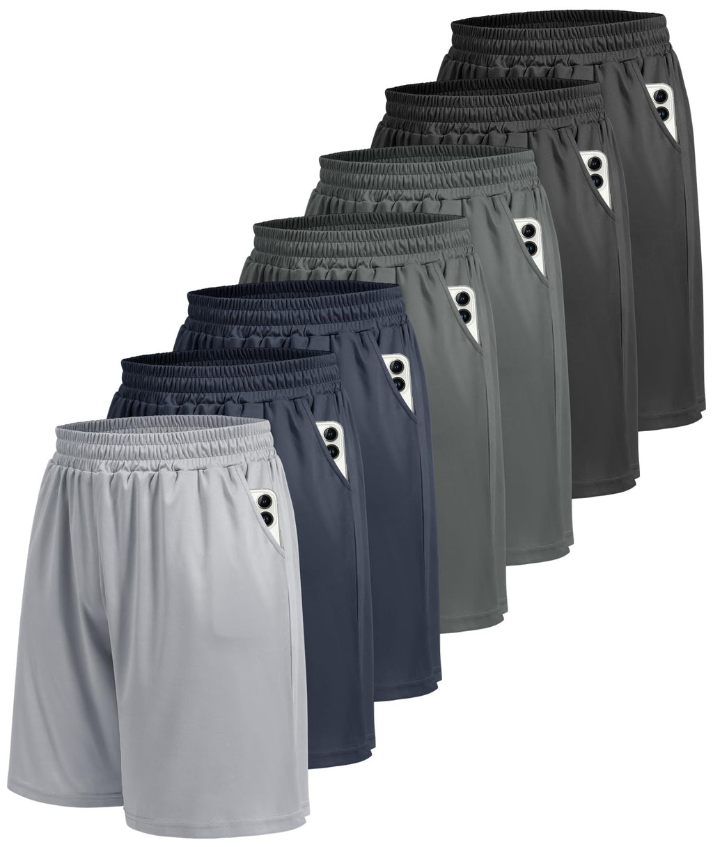 5 Pack Athletic Gym Mens Shorts - Workout Black Quick Dry Basketball Shorts